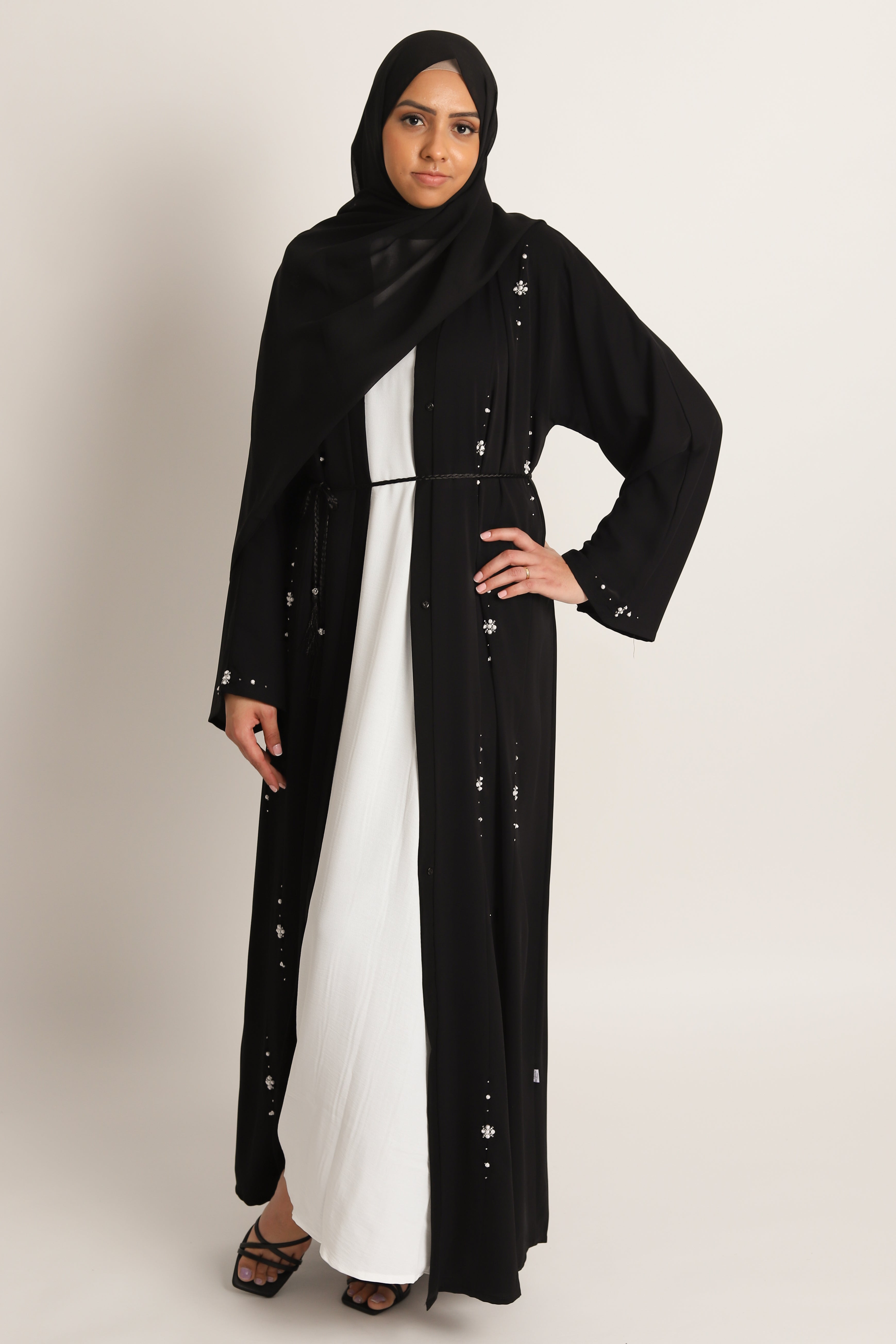 Salma Botanical Embellished Open Abaya