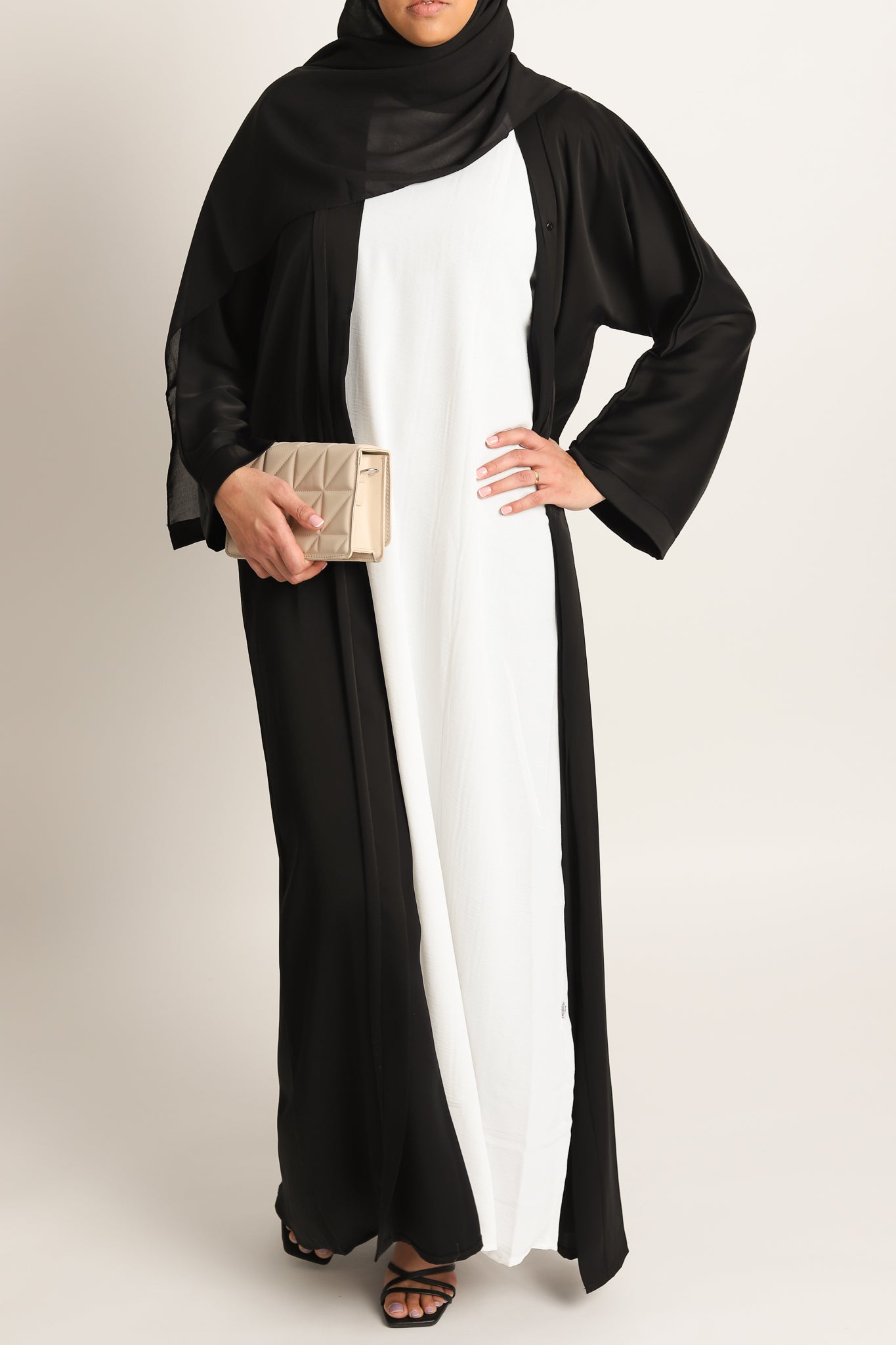 Plain Open Abaya - Black