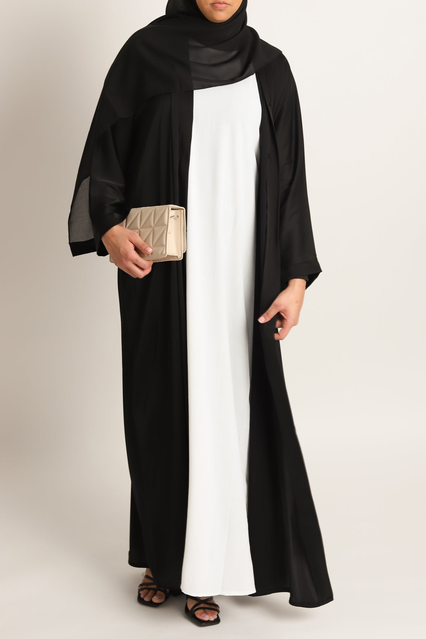 Plain Open Abaya - Black