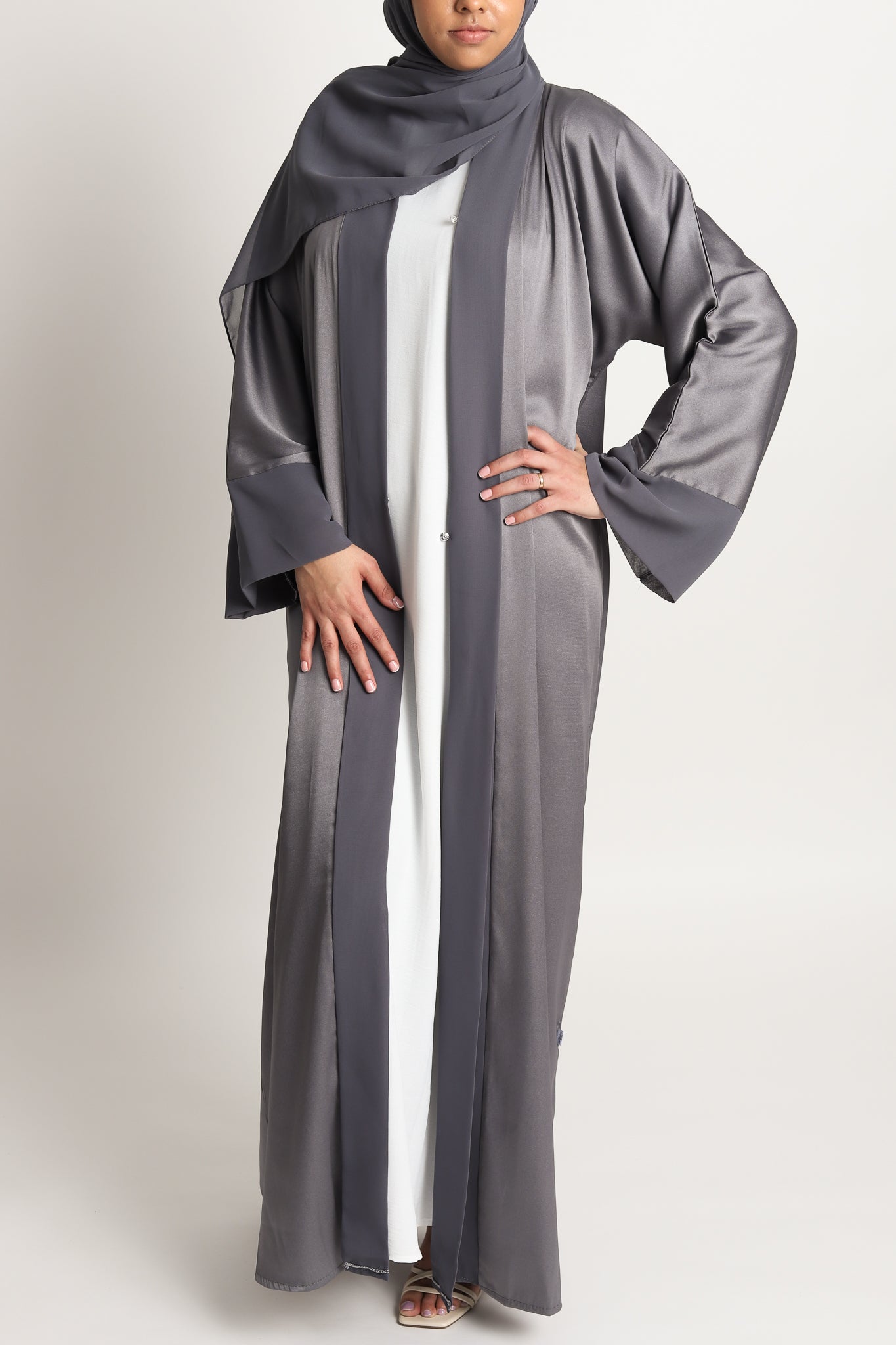 Sahar Open Abaya - Slate
