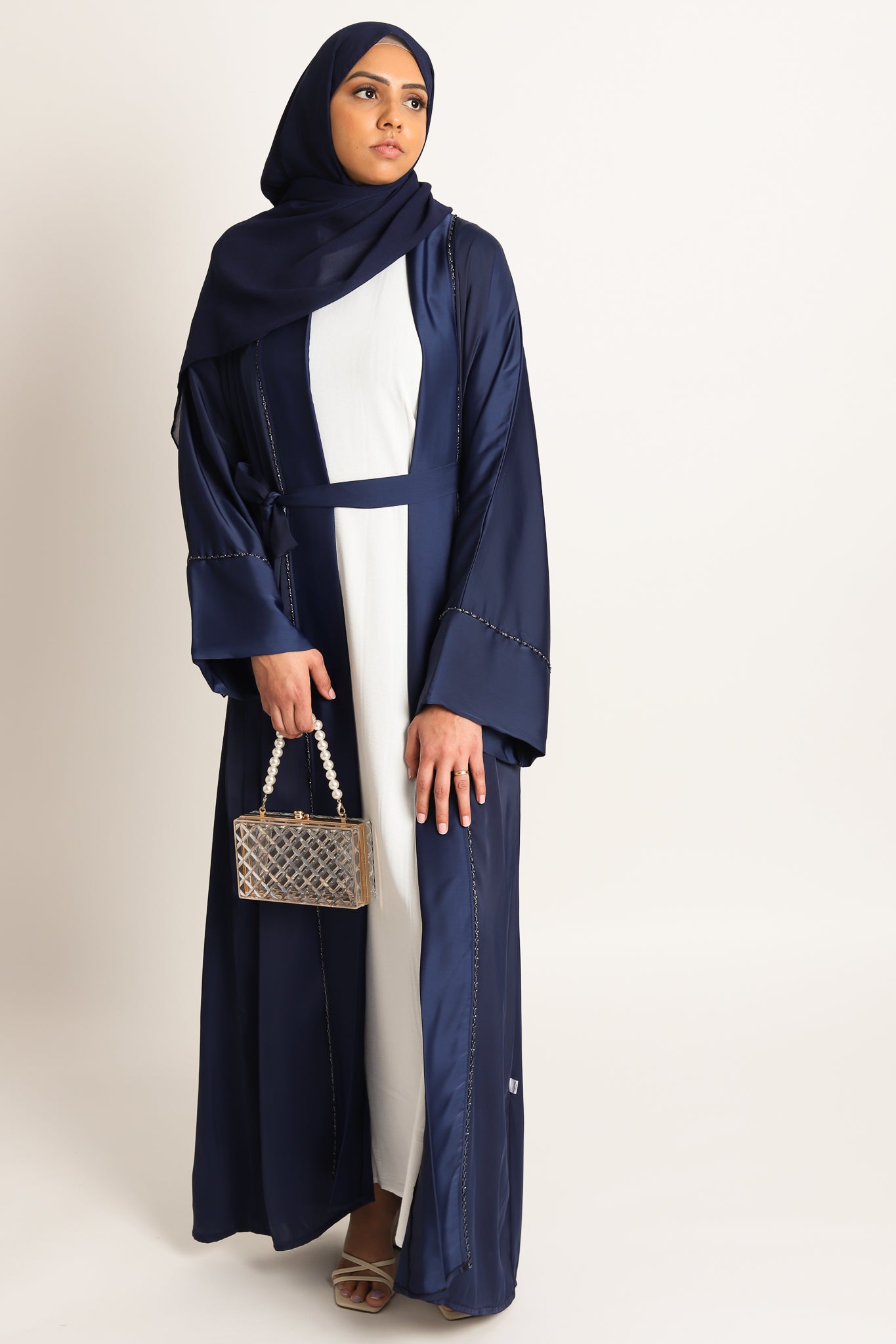 Layali Open Abaya - Navy