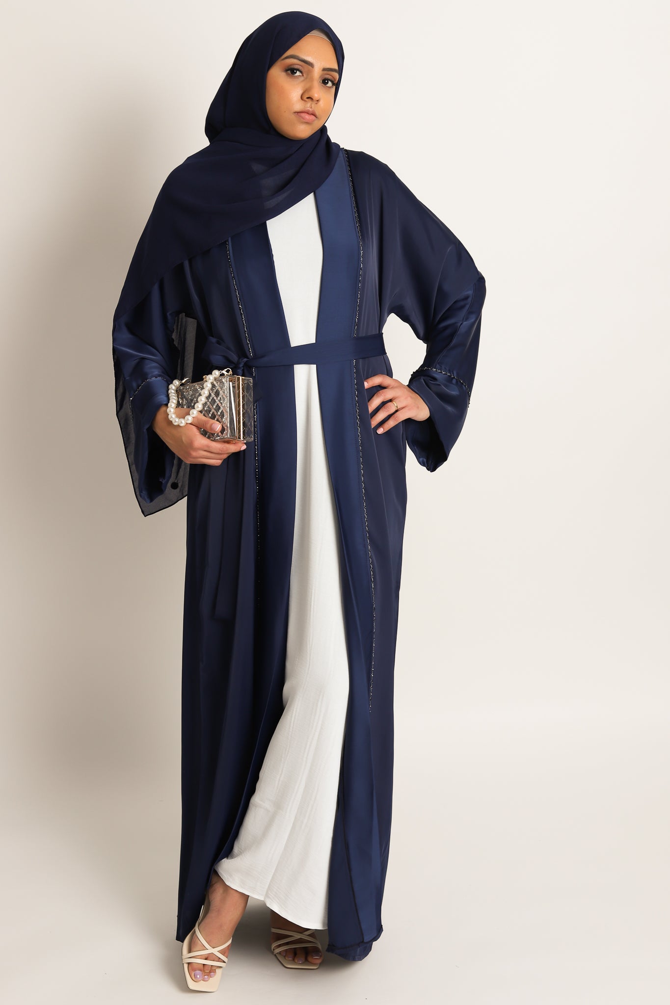 Layali Open Abaya - Navy