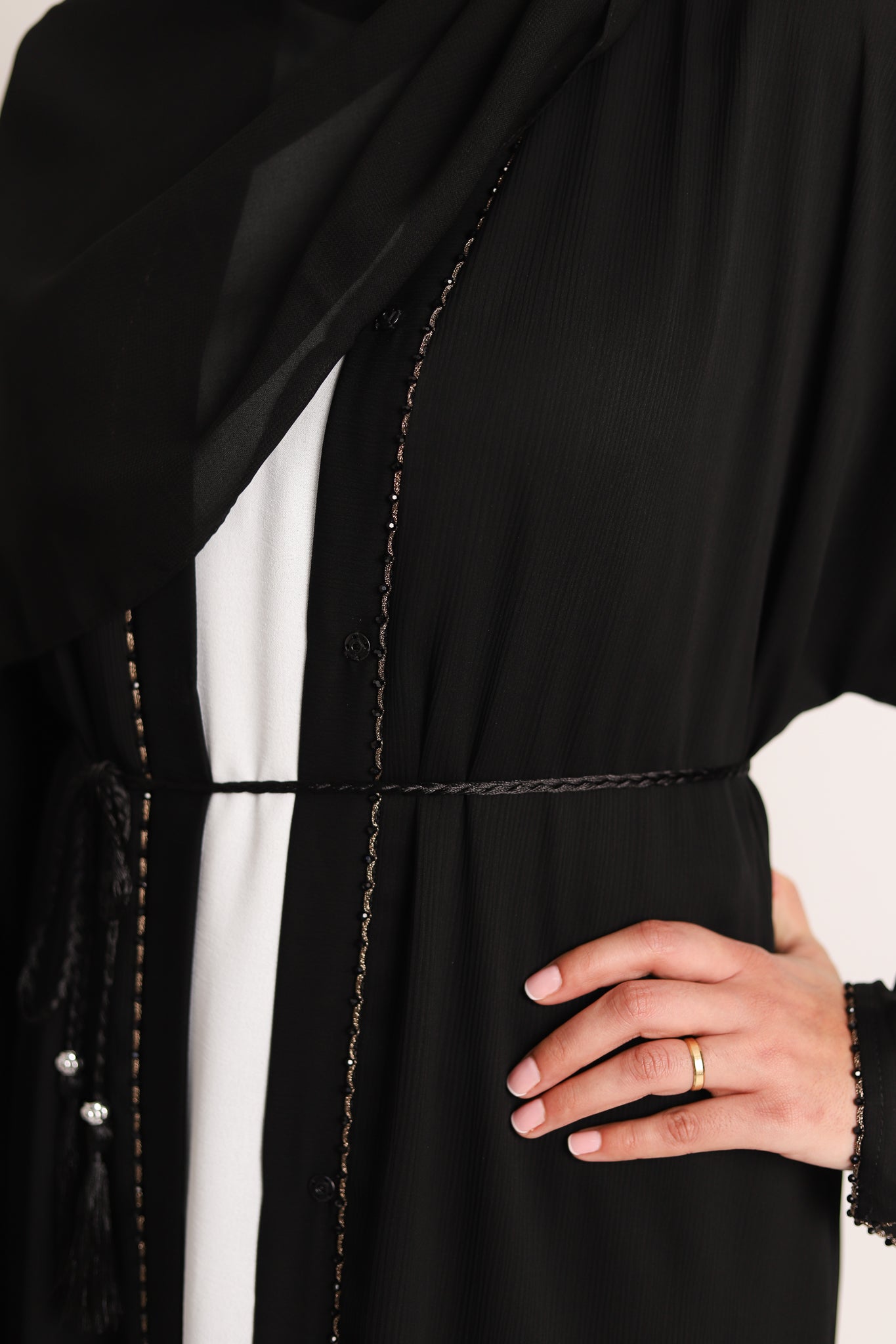 Sara Open Abaya with Gold Detail