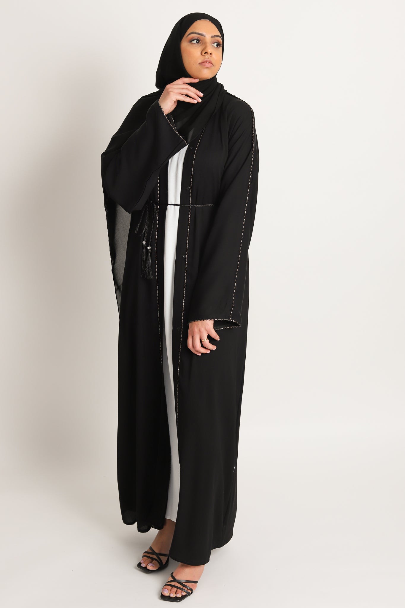 Sara Open Abaya with Gold Detail