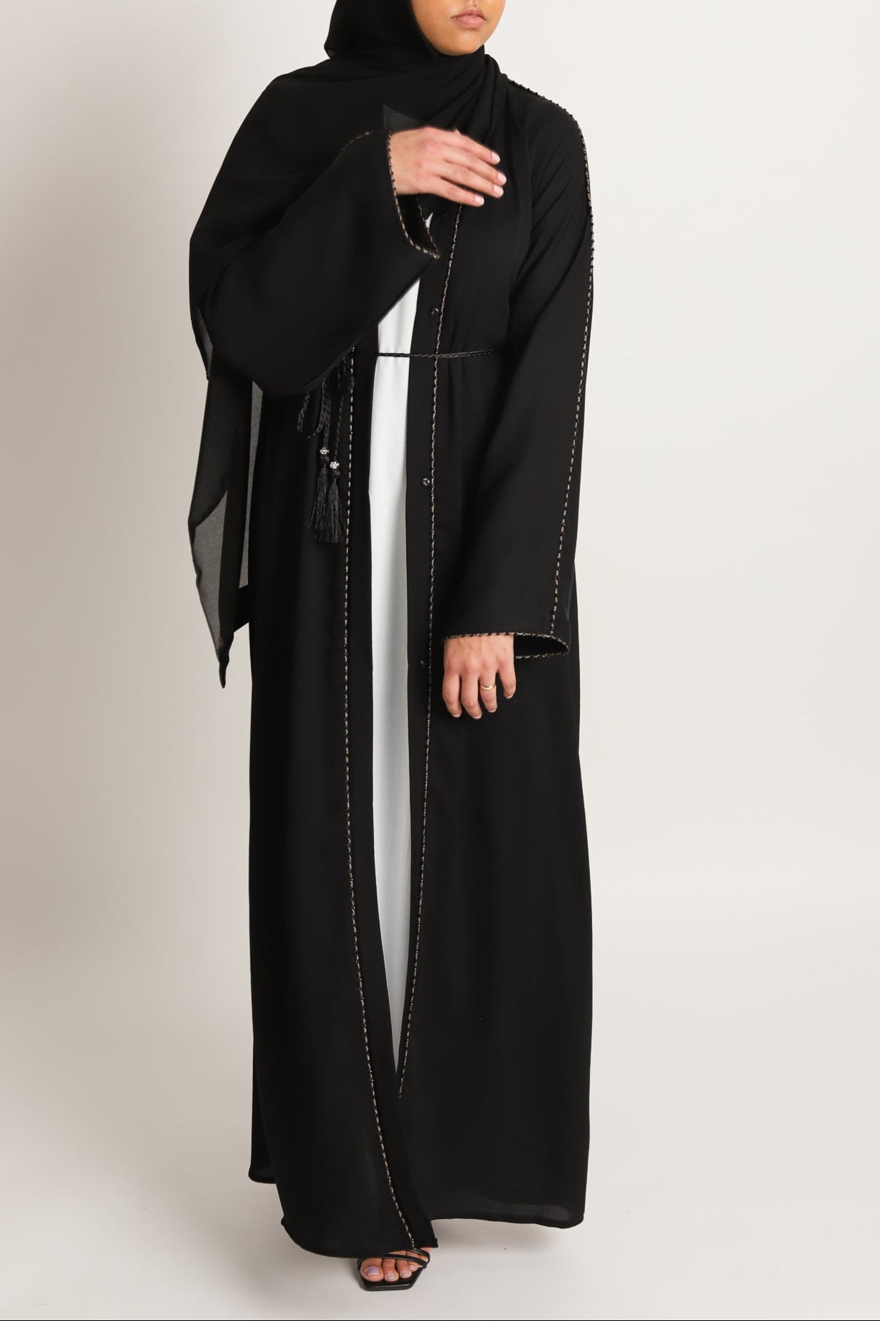 Sara Open Abaya with Gold Detail