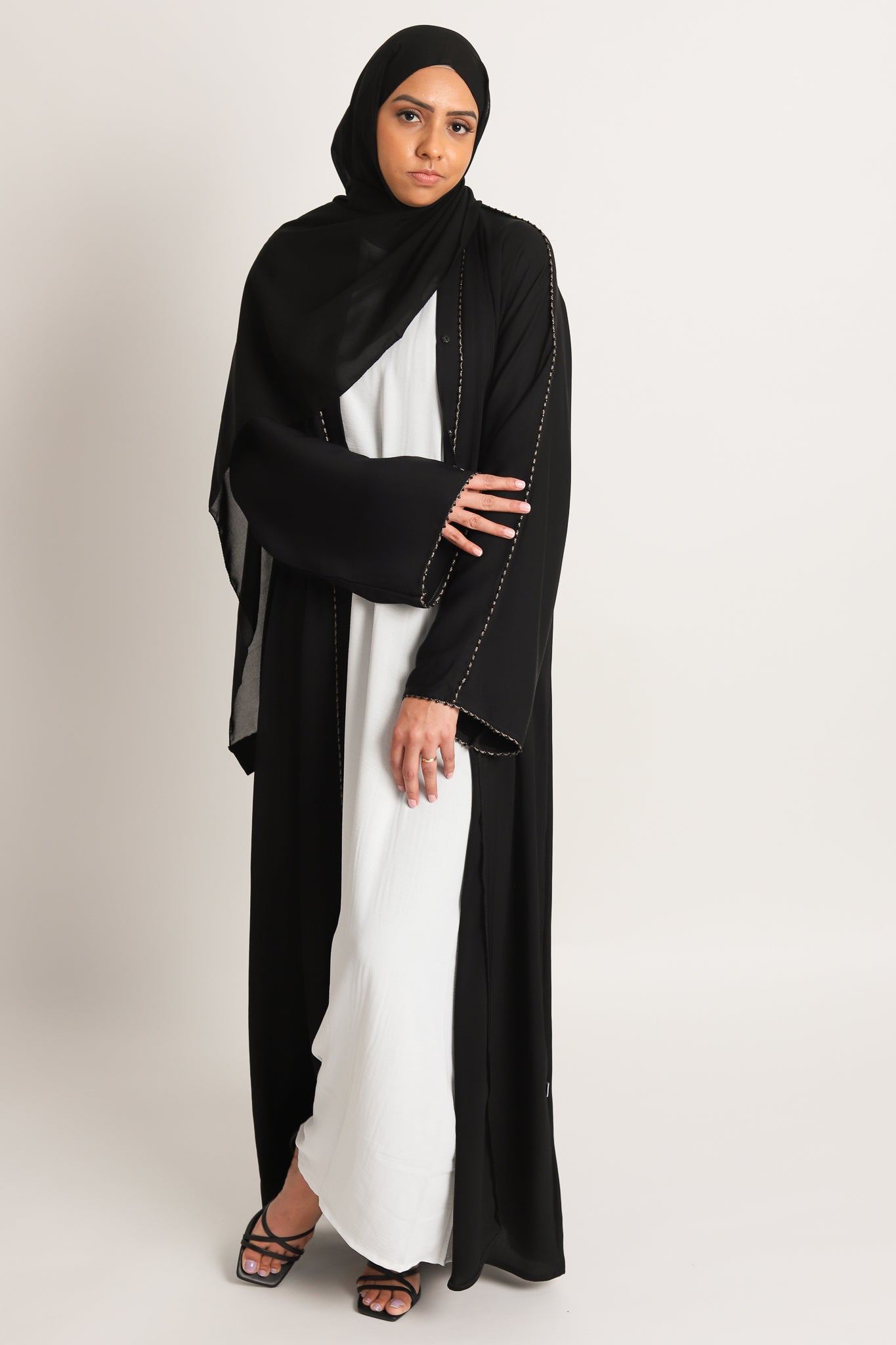 Sara Open Abaya with Gold Detail