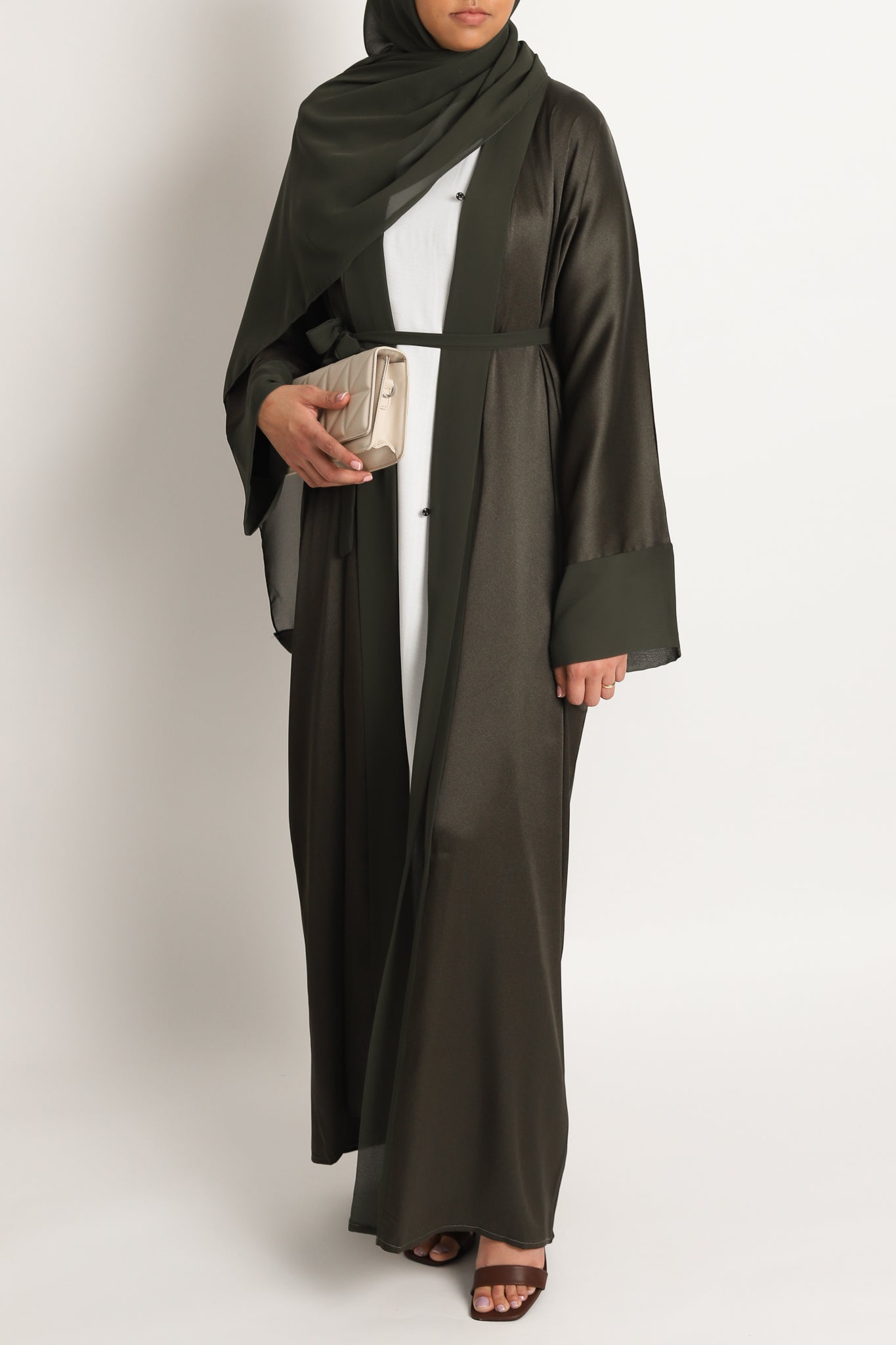 Sahar Open Abaya - Dark Olive