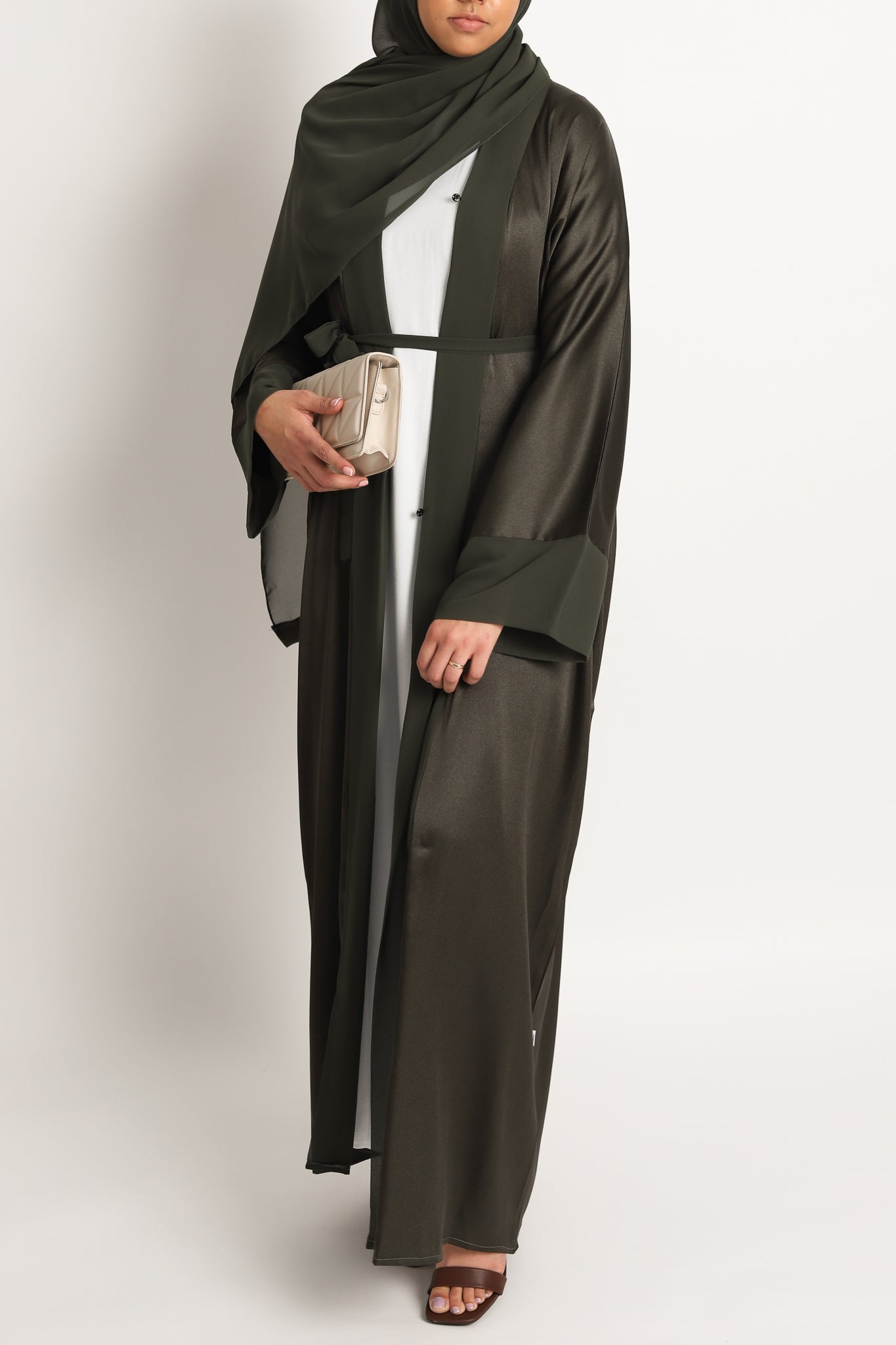 Sahar Open Abaya - Dark Olive
