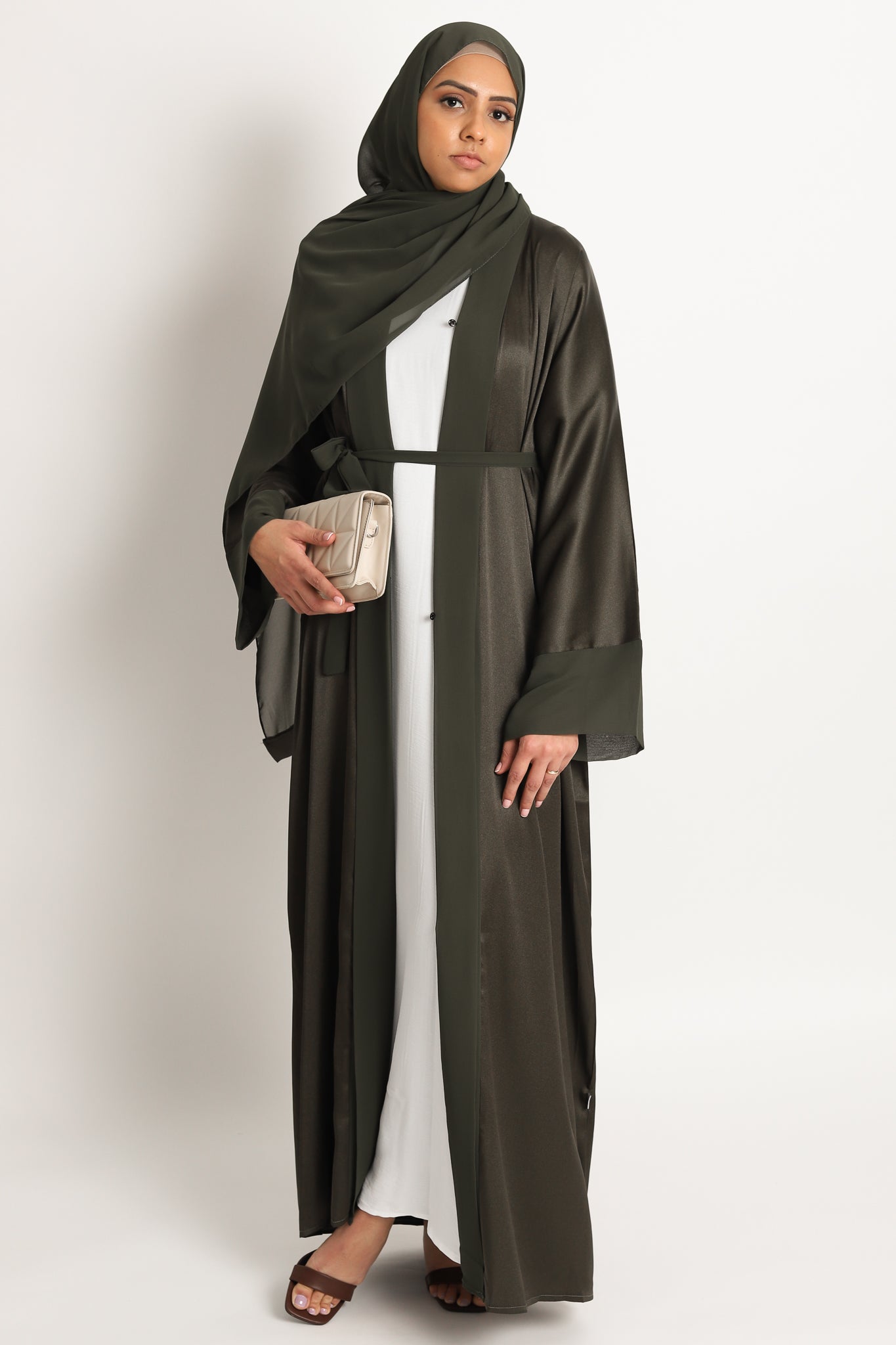 Sahar Open Abaya - Dark Olive