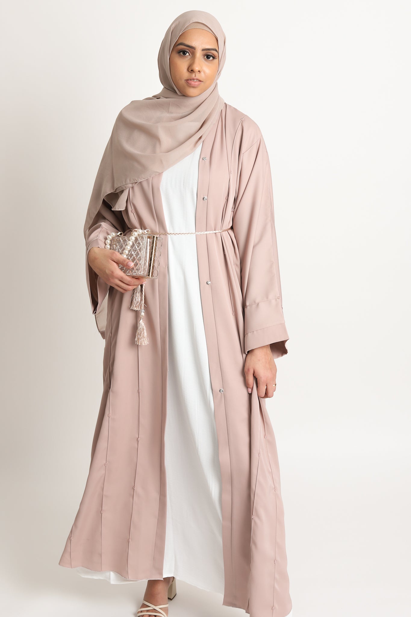 Ruwa Embellished Open Abaya - Blush