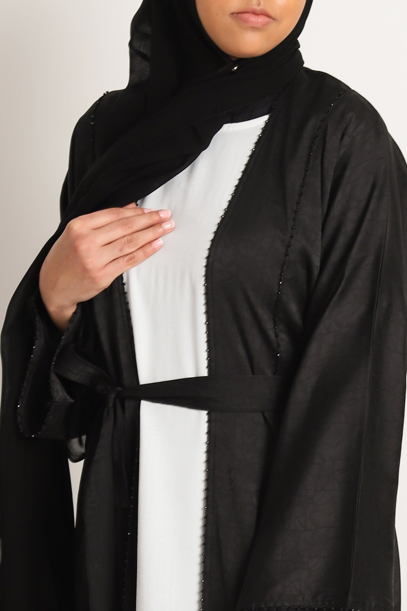 Nadia Black Jacquard Open Abaya