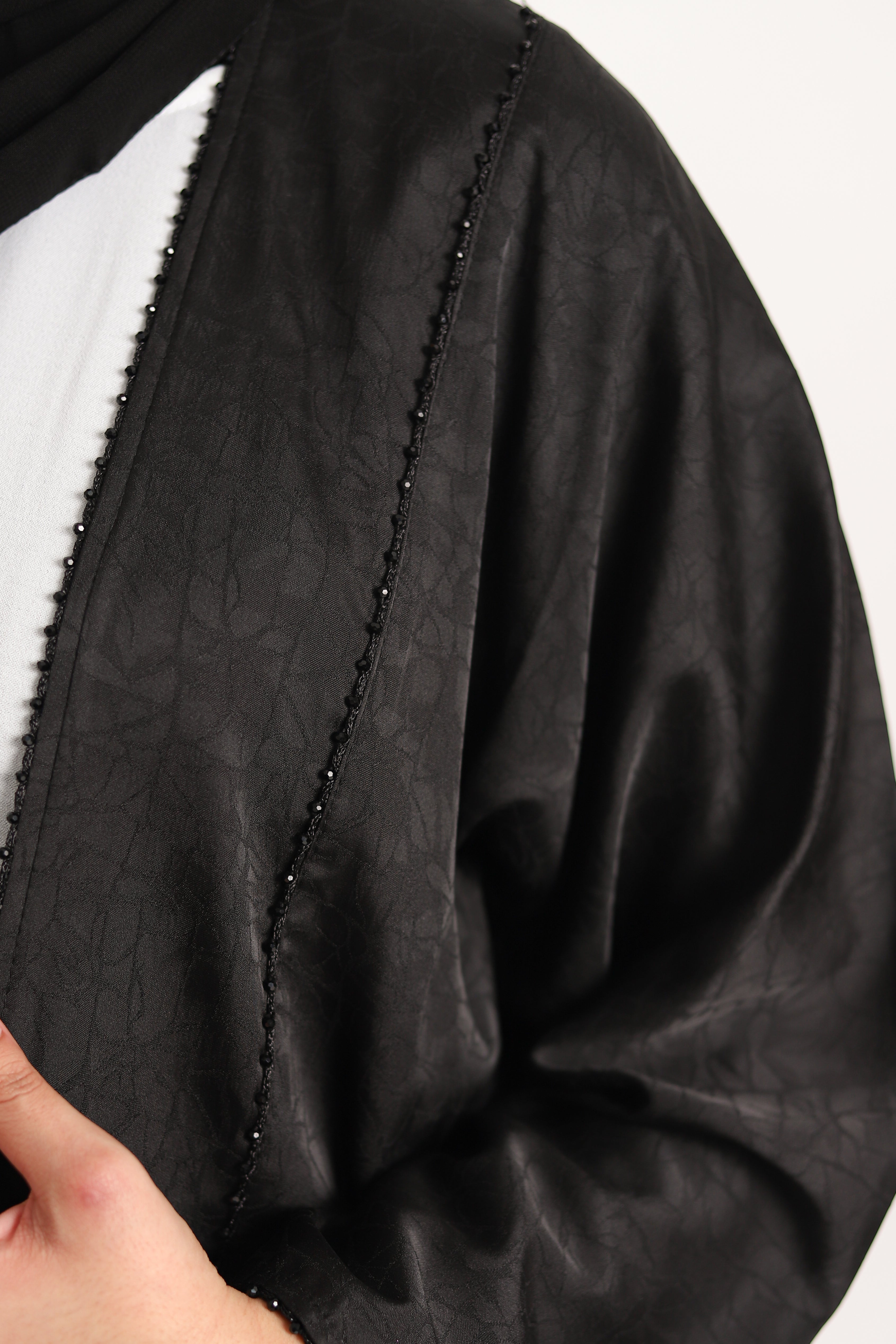 Nadia Black Jacquard Open Abaya
