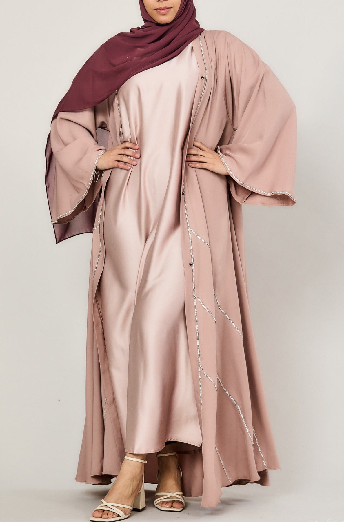 abaya slip dress long sleeve Short-Sleeved Satin Abaya Slip Dress