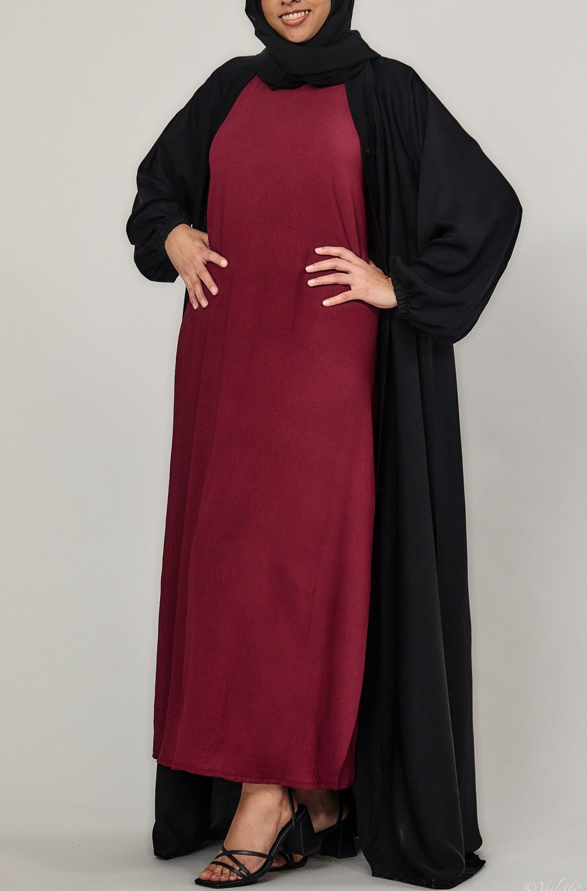 Short-Sleeved Crinkle Abaya Slip Dress