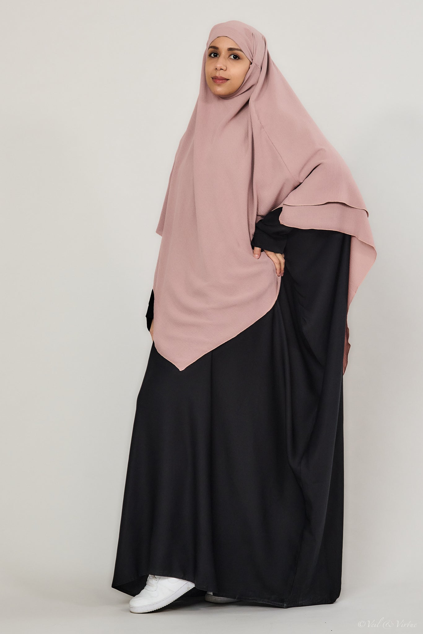Double Layer Khimar Nude Pink