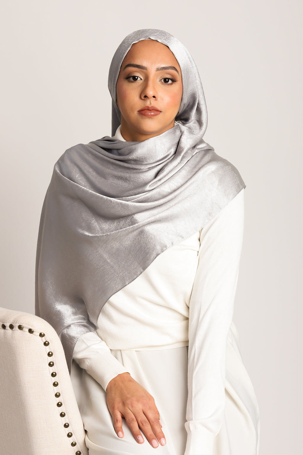 Crushed Satin Hijab Platinum