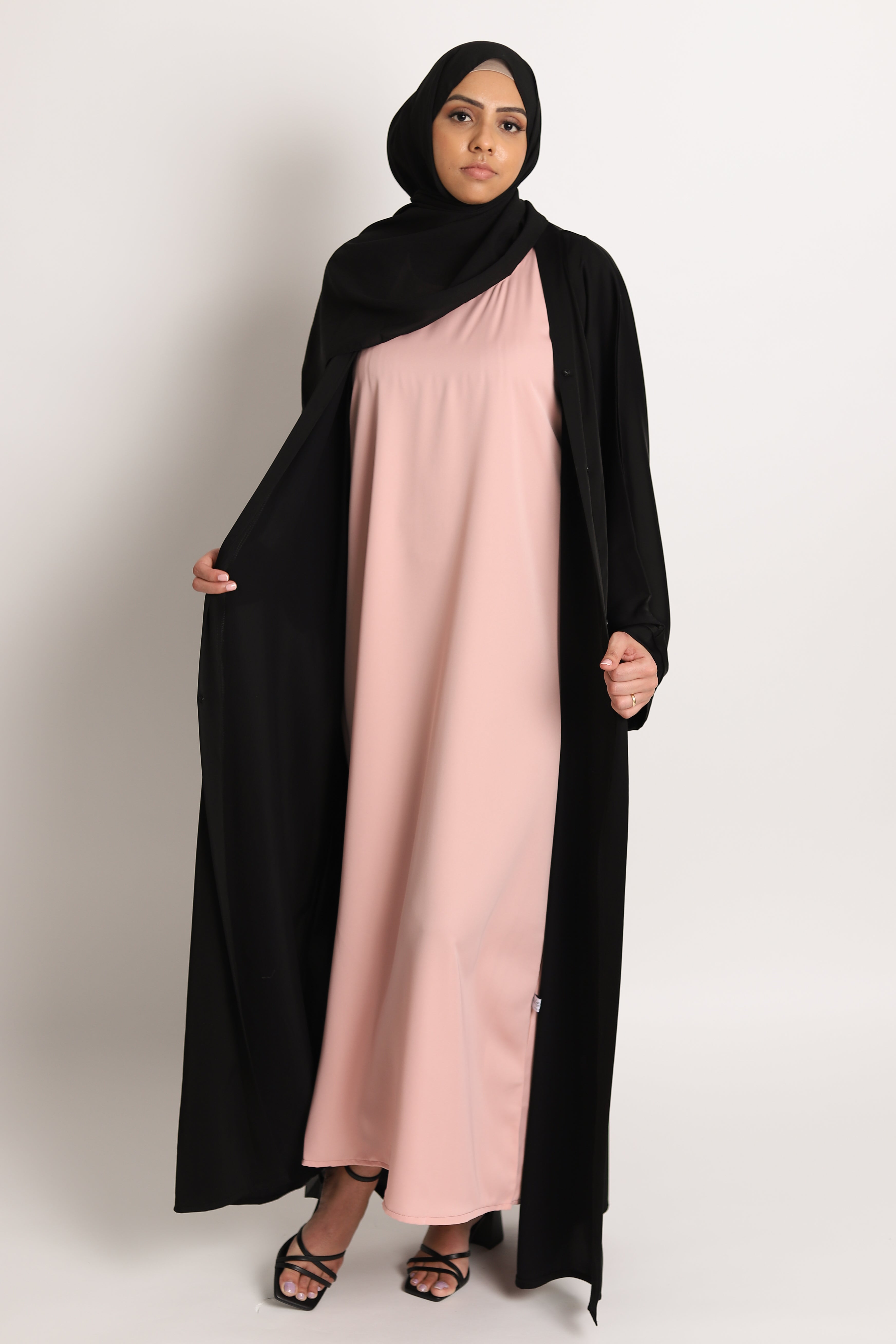 Short-Sleeved Abaya Slip Dress - Peony