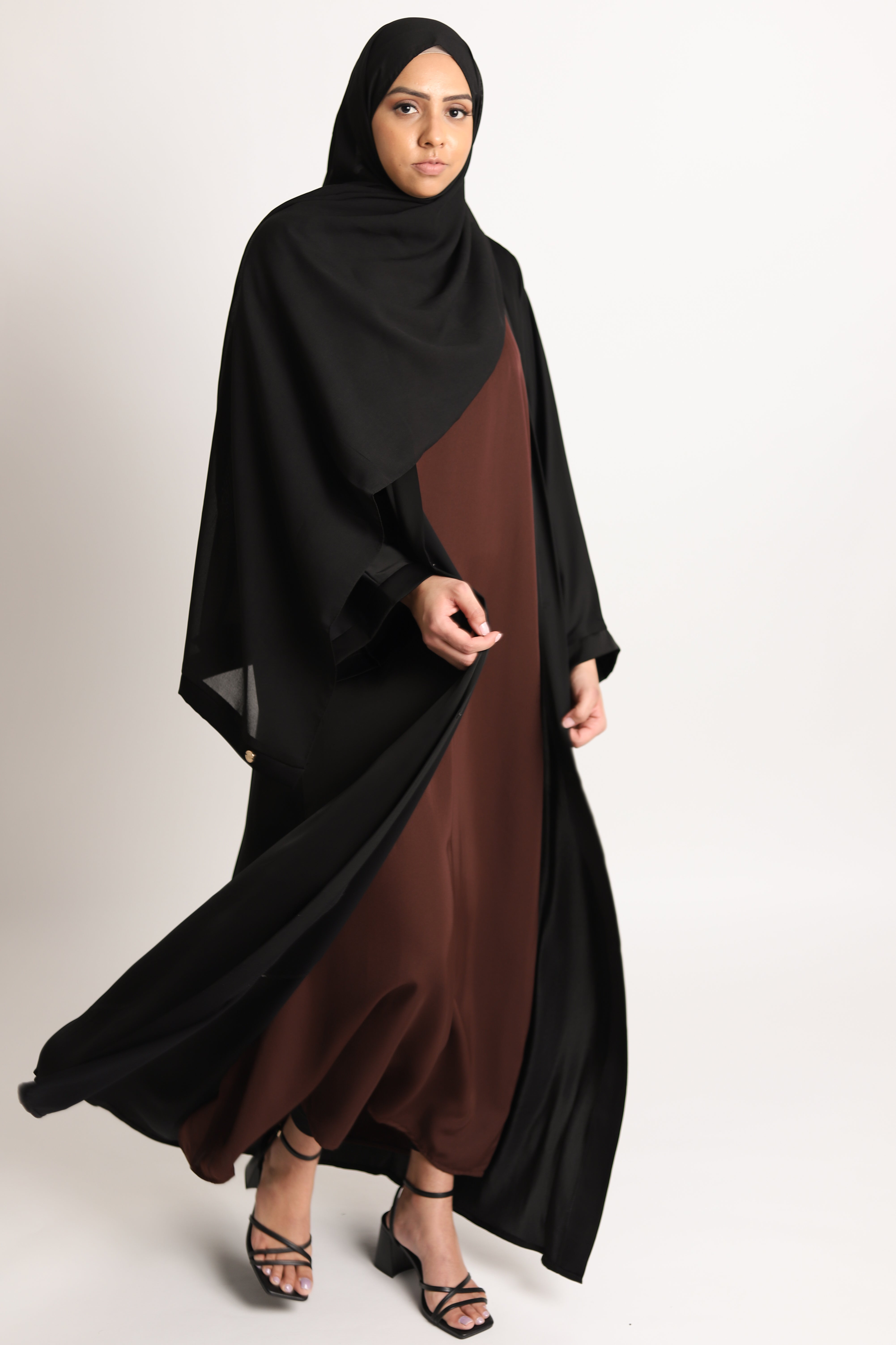 Short-Sleeved Abaya Slip Dress - Walnut