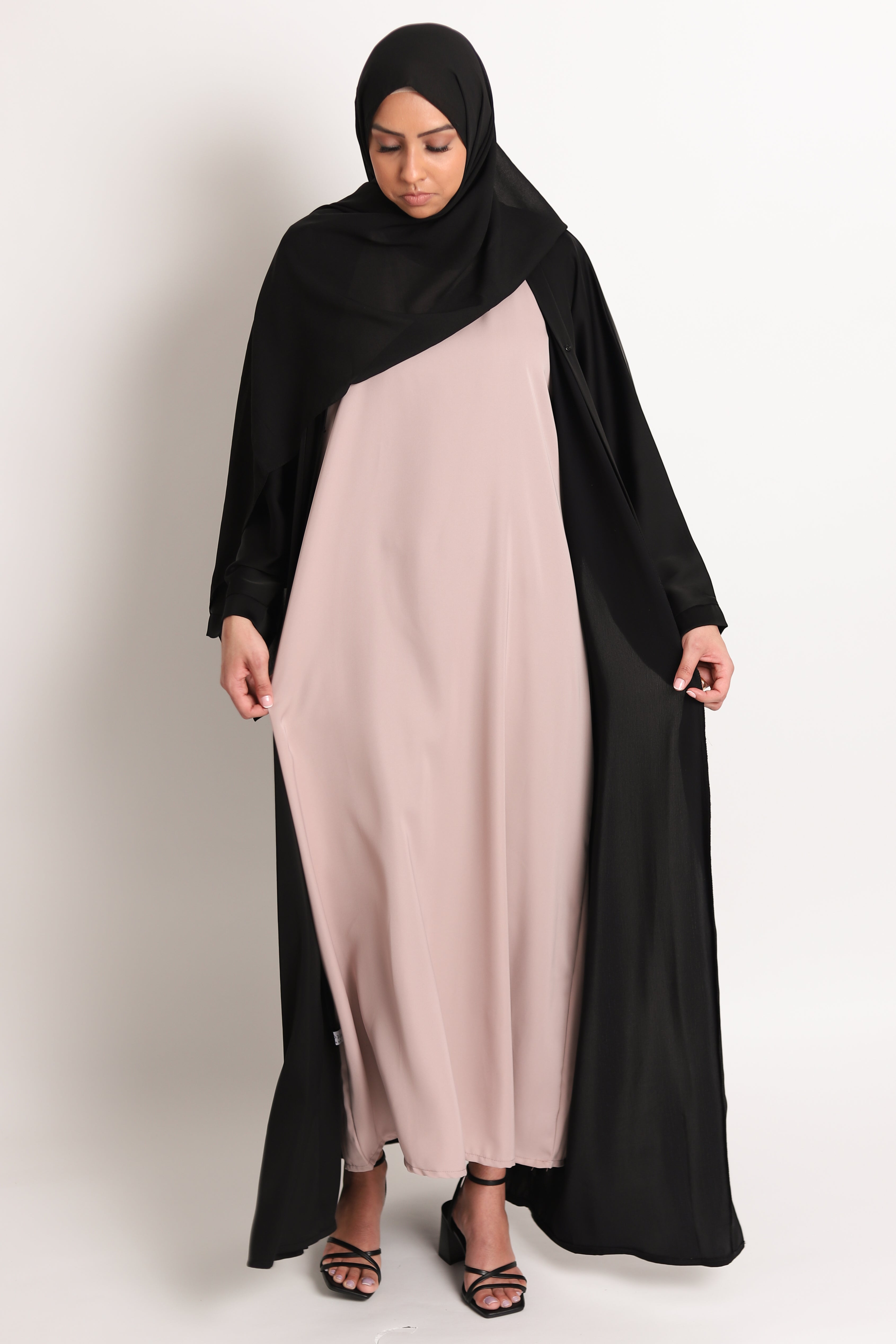 Short-Sleeved Abaya Slip Dress - Rosewater