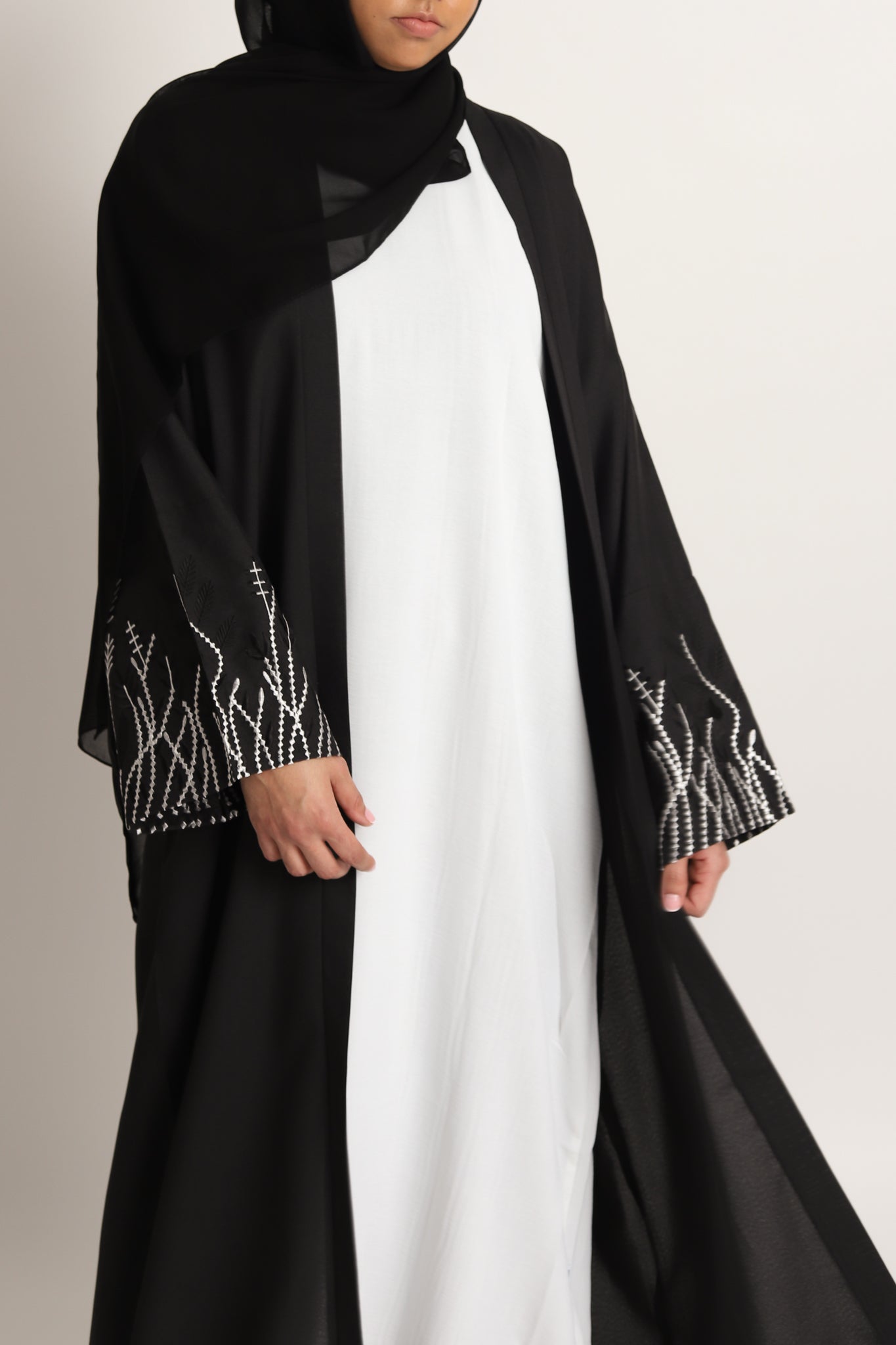 Zara Botanical Embroidered Open Abaya