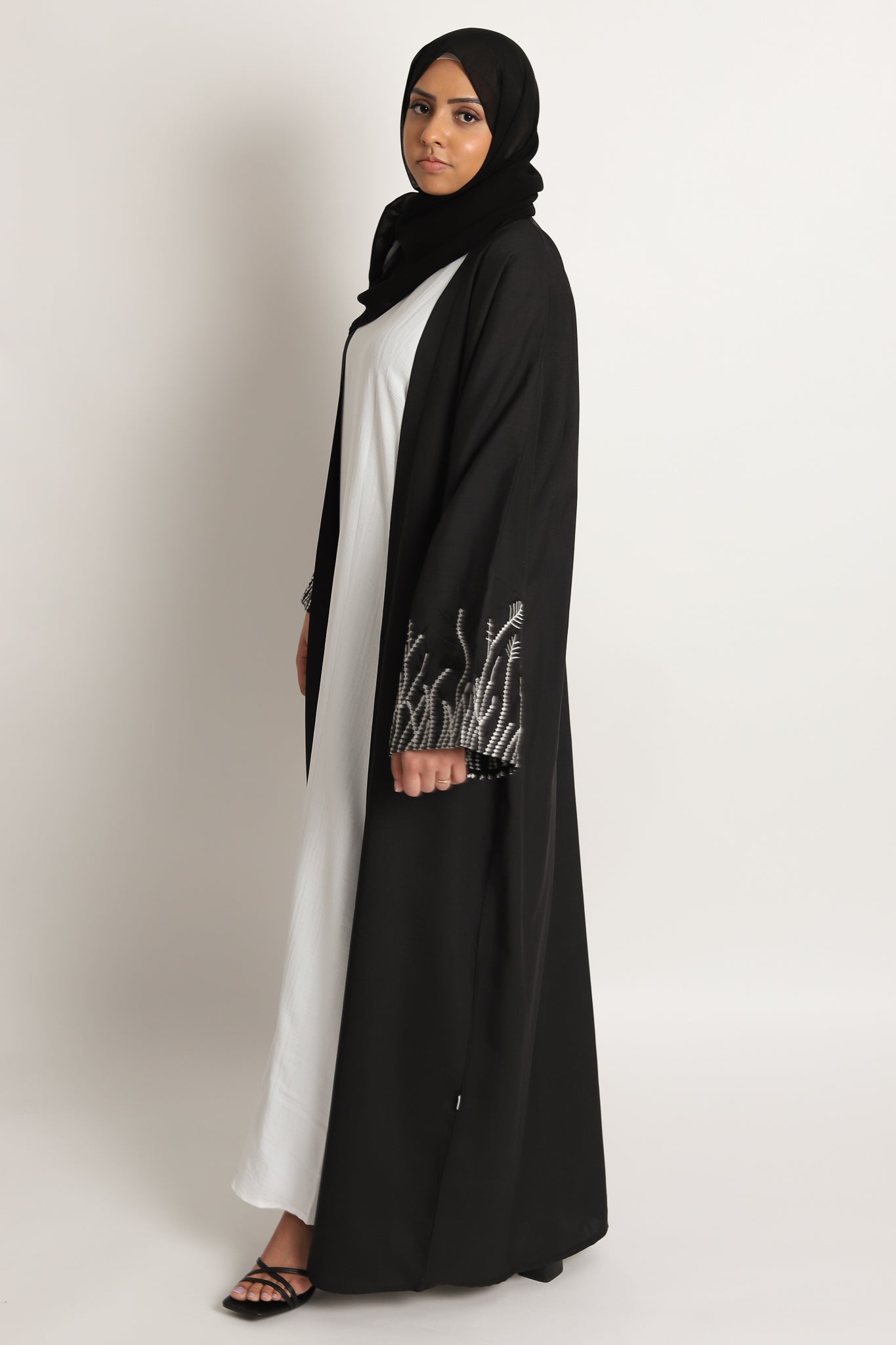 Zara Botanical Embroidered Open Abaya