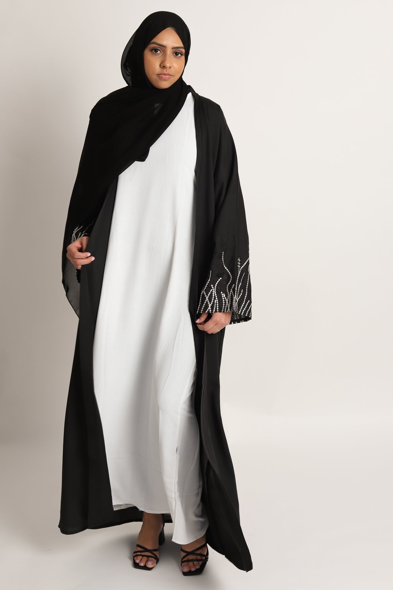 Zara Botanical Embroidered Open Abaya