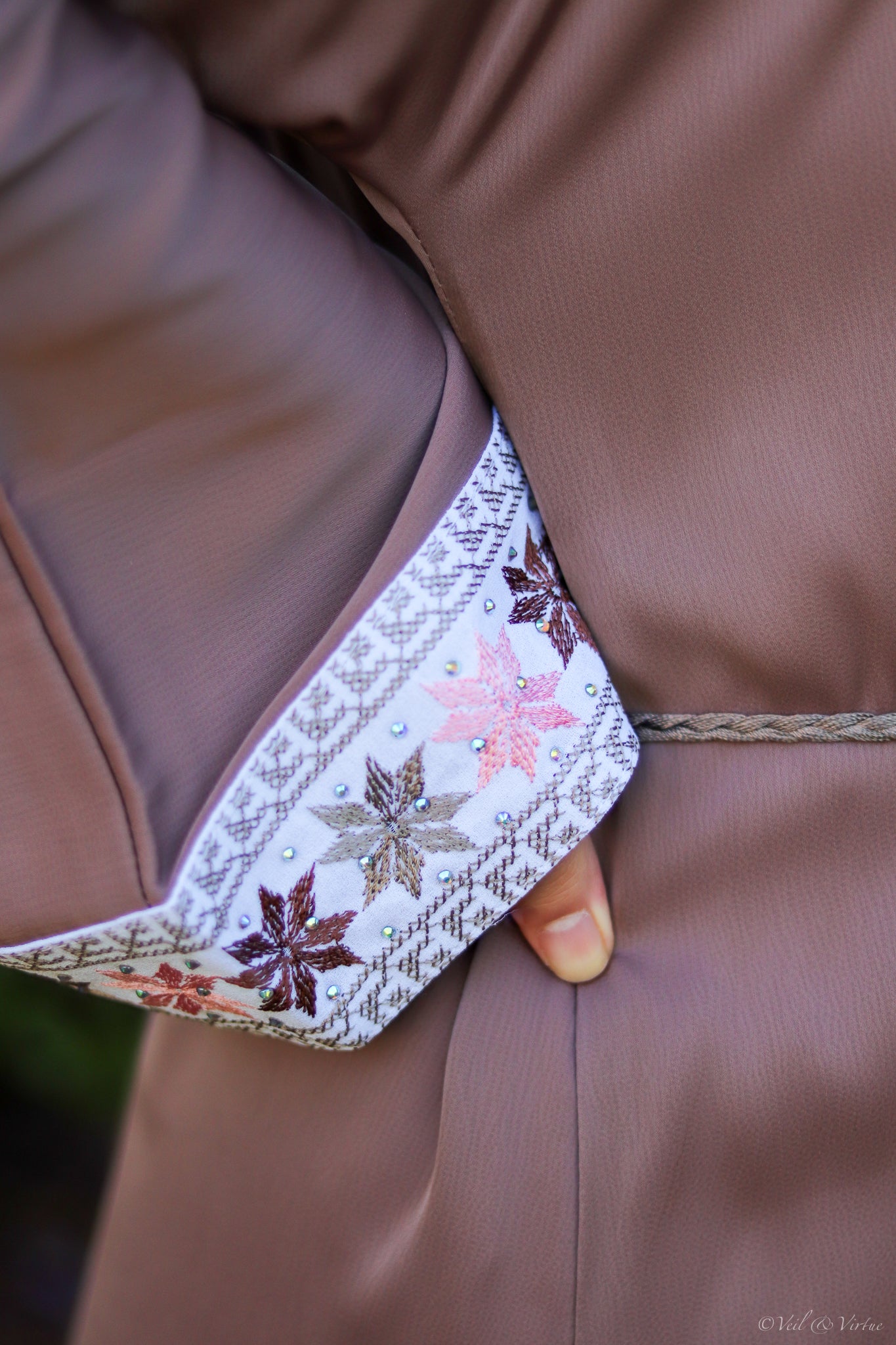 Noor Mocha Floral Detail Kimono