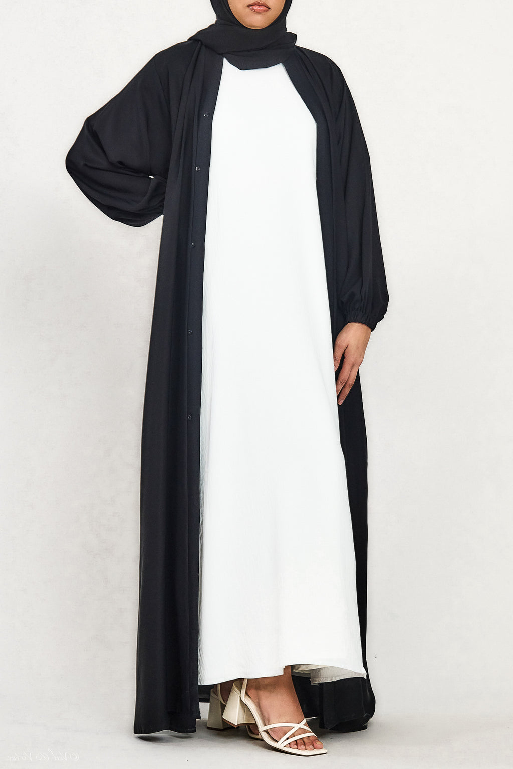 Short-Sleeved Crinkle Abaya Slip Dress White