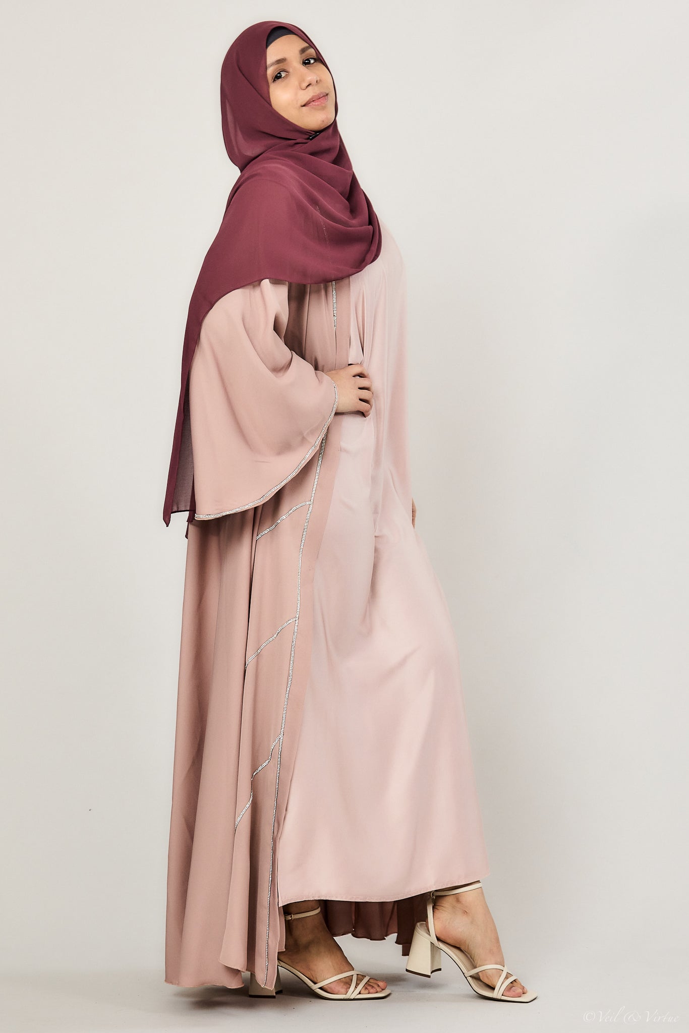 Lamis Diamond Flare Nude Pink Abaya