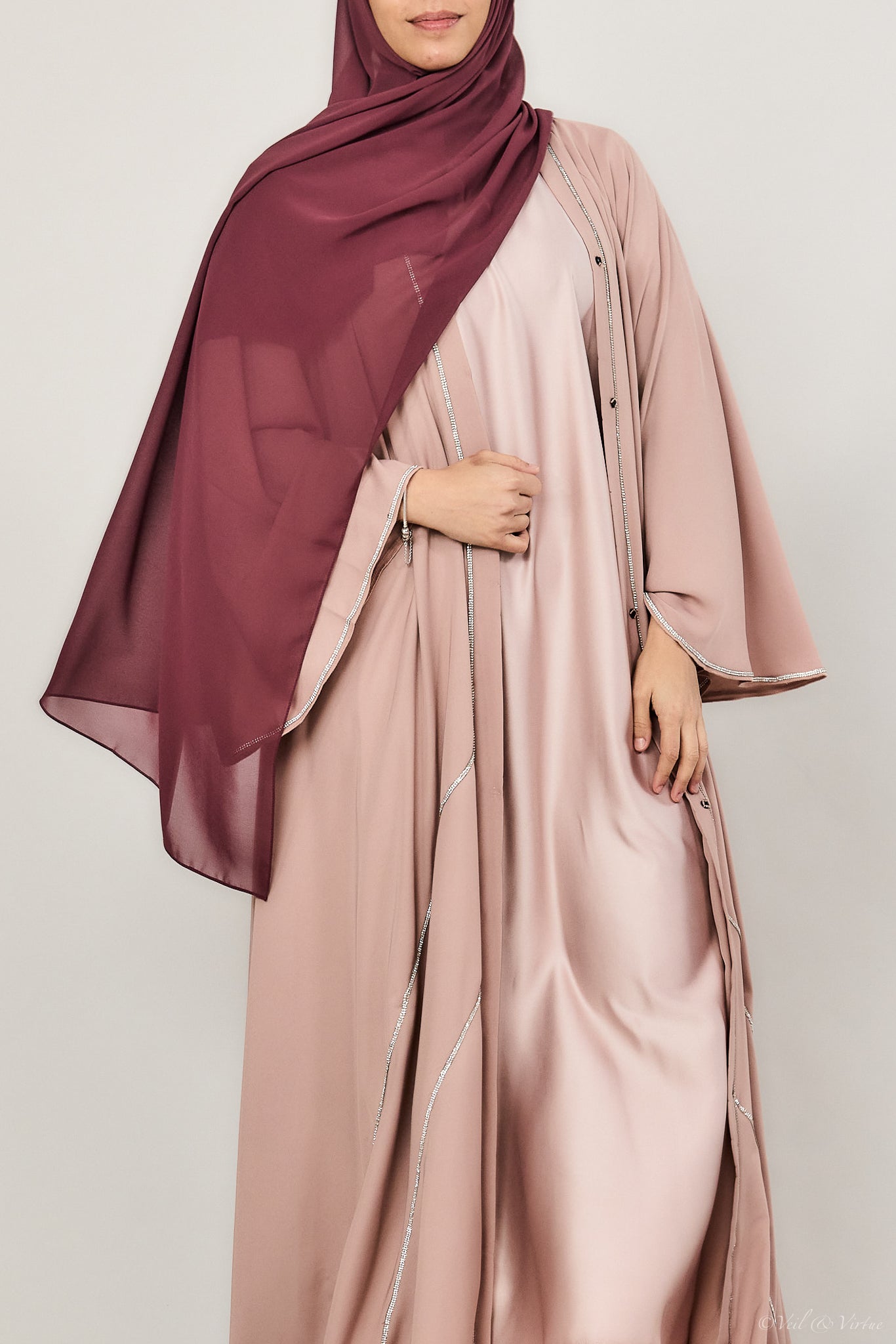 Short-Sleeved Satin Abaya Slip Dress - Blush