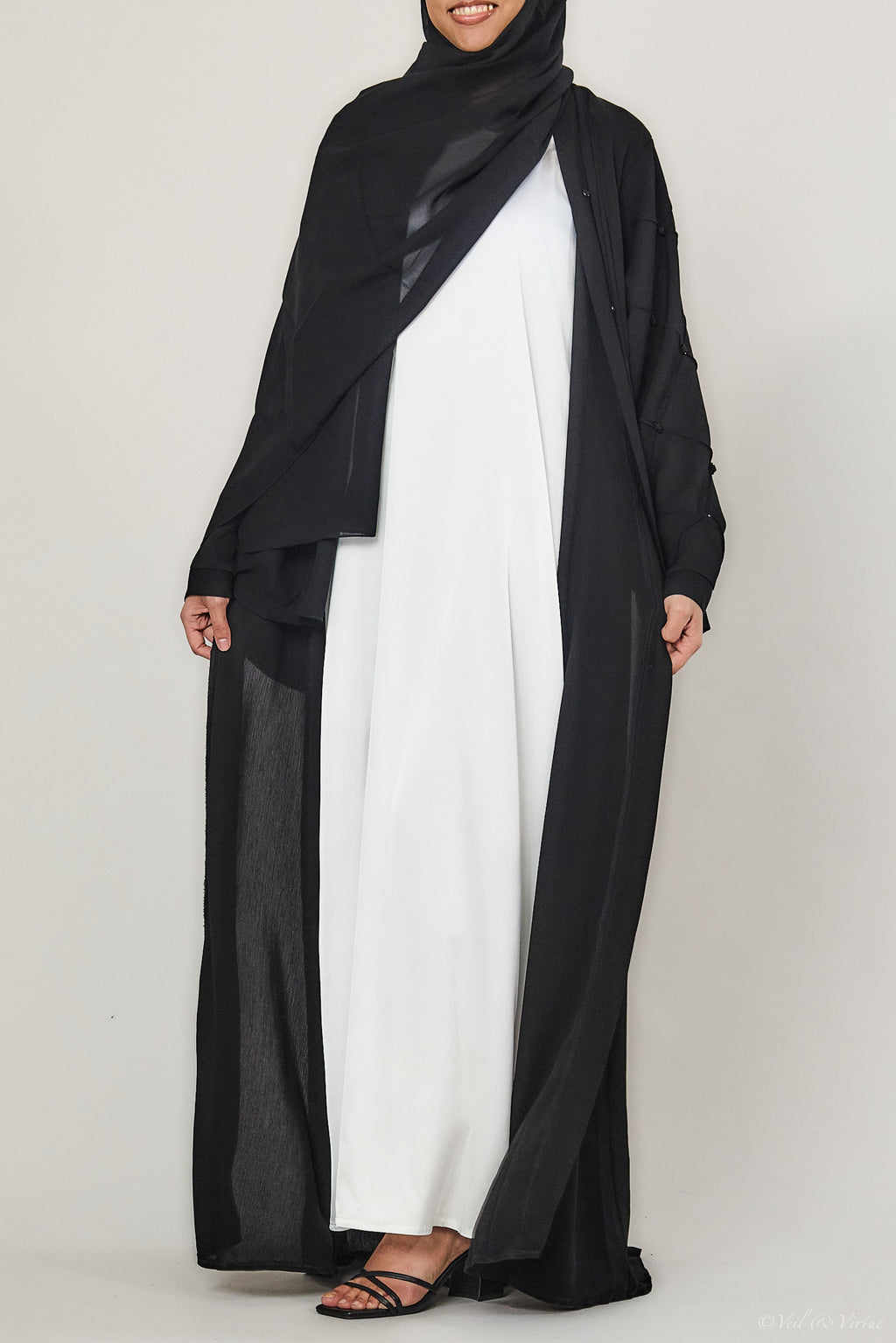 Ivory Short-Sleeved Abaya Slip Dress