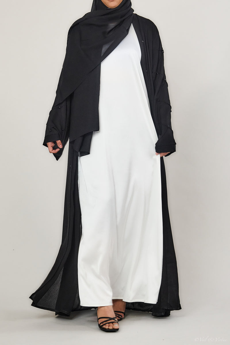 White Short-Sleeved Satin Abaya Slip Dress