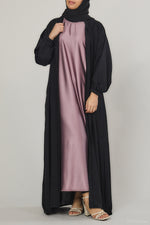 Mauve Short-Sleeved Satin Abaya Slip Dress