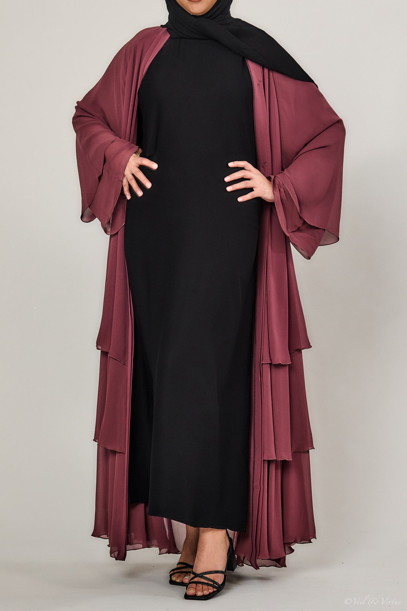 Lina Rouge Layered Open Abaya