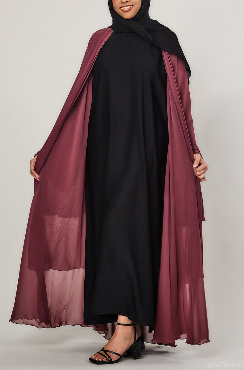 Black Short-Sleeved Abaya Slip Dress