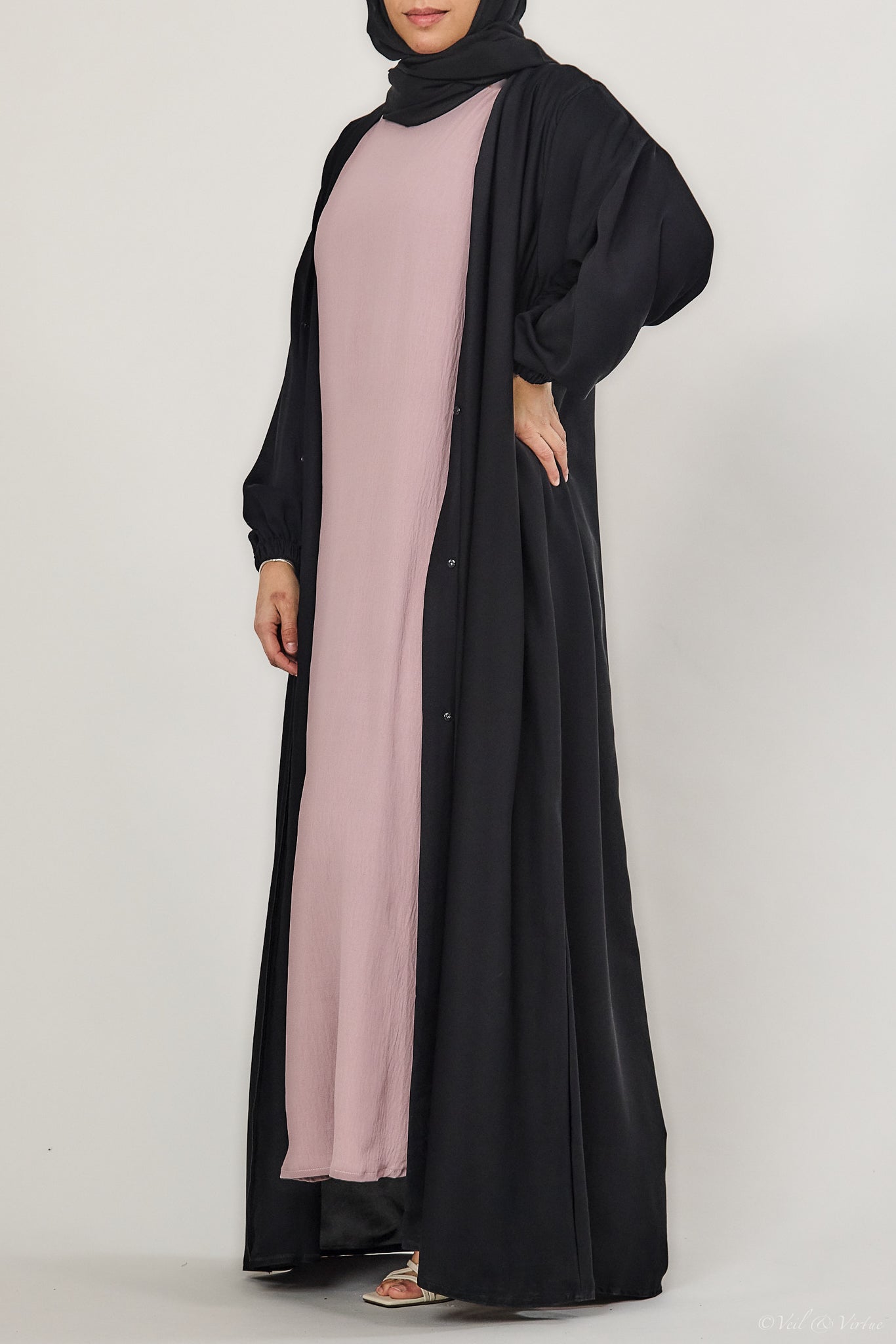 Short-Sleeved Crinkle Abaya Slip Dress - Mauve