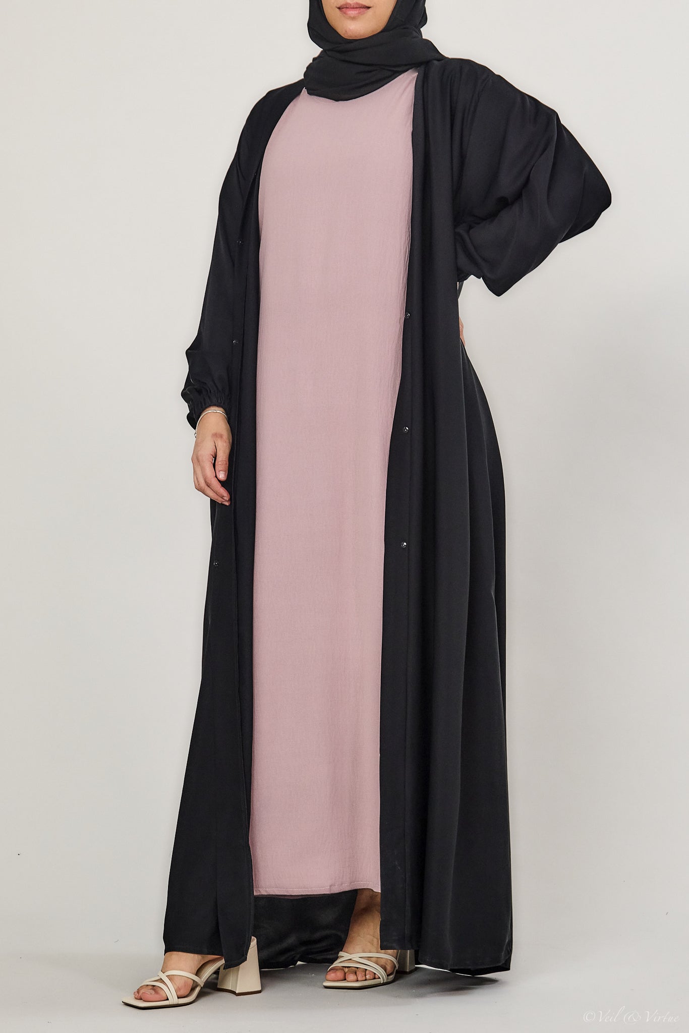 Short-Sleeved Crinkle Abaya Slip Dress - Mauve