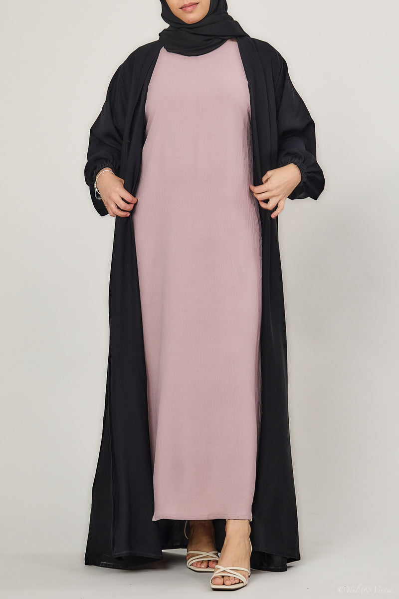 Short-Sleeved Crinkle Abaya Slip Dress Mauve