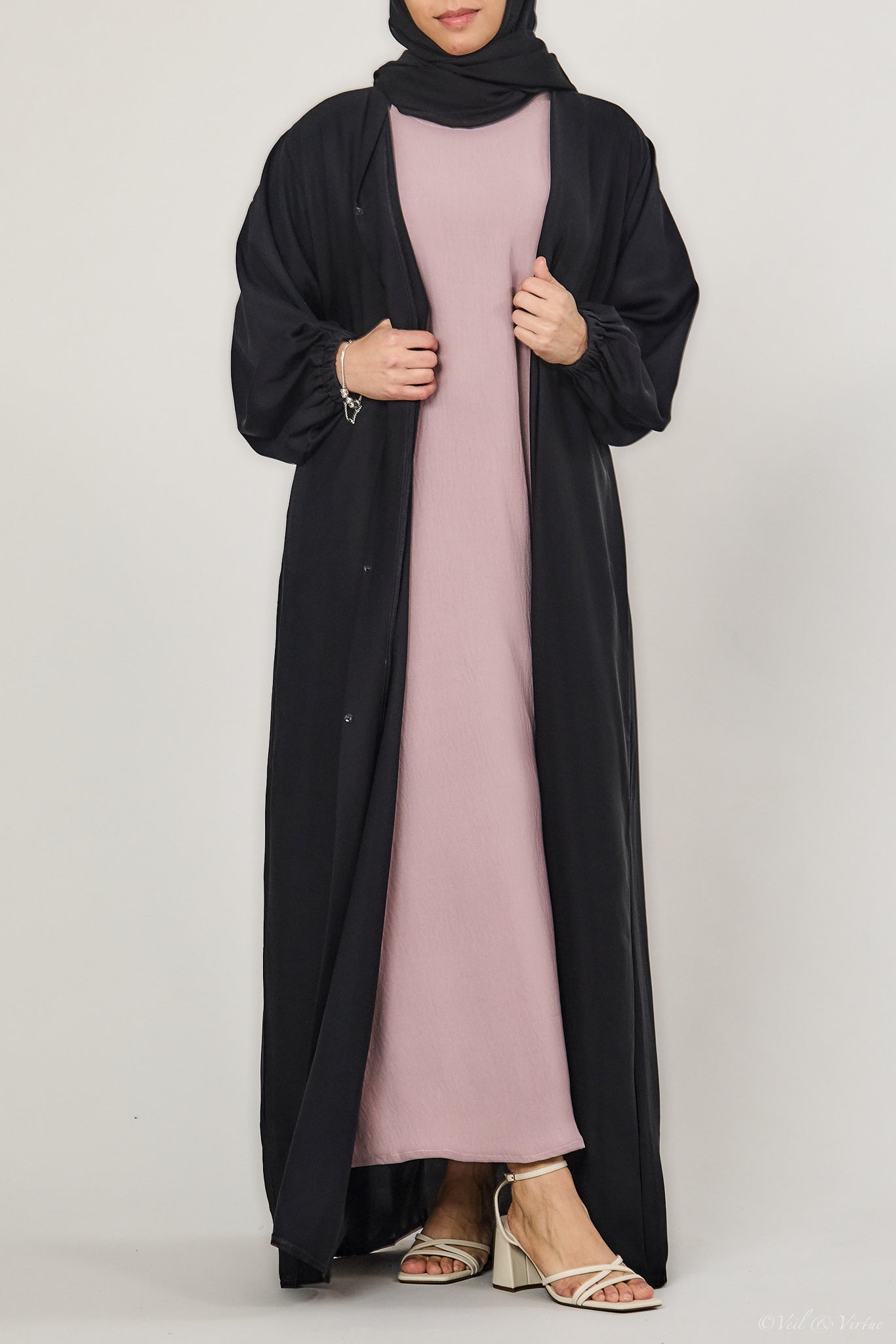 Short-Sleeved Crinkle Abaya Slip Dress - Mauve