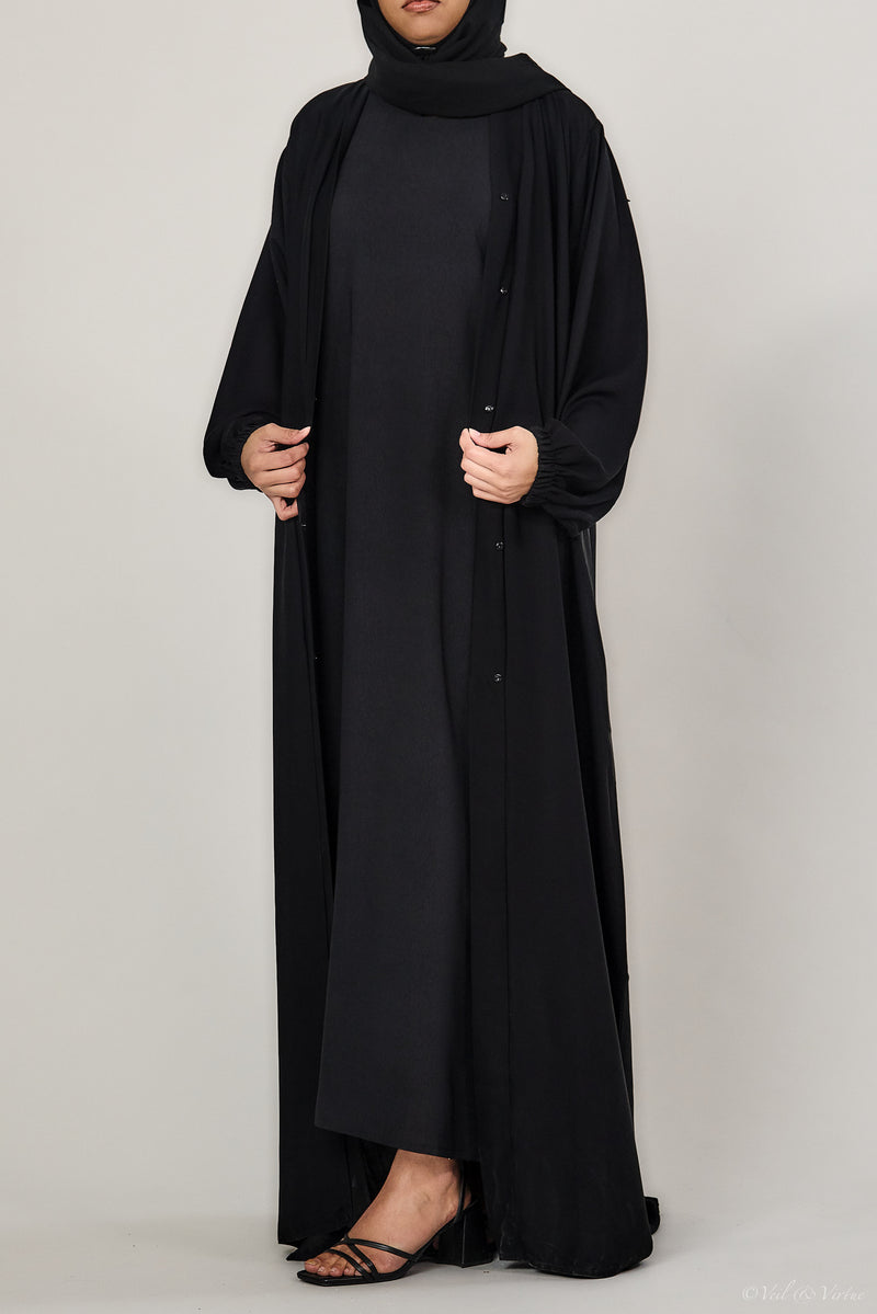 Short-Sleeved Crinkle Abaya Slip Dress Black