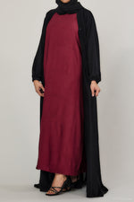 Short-Sleeved Crinkle Abaya Slip Dress Maroon