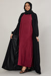 Short-Sleeved Crinkle Abaya Slip Dress Maroon