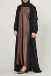 Chocolate Short-Sleeved Satin Abaya Slip Dress