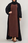 Short-Sleeved Crinkle Abaya Slip Dress Walnut