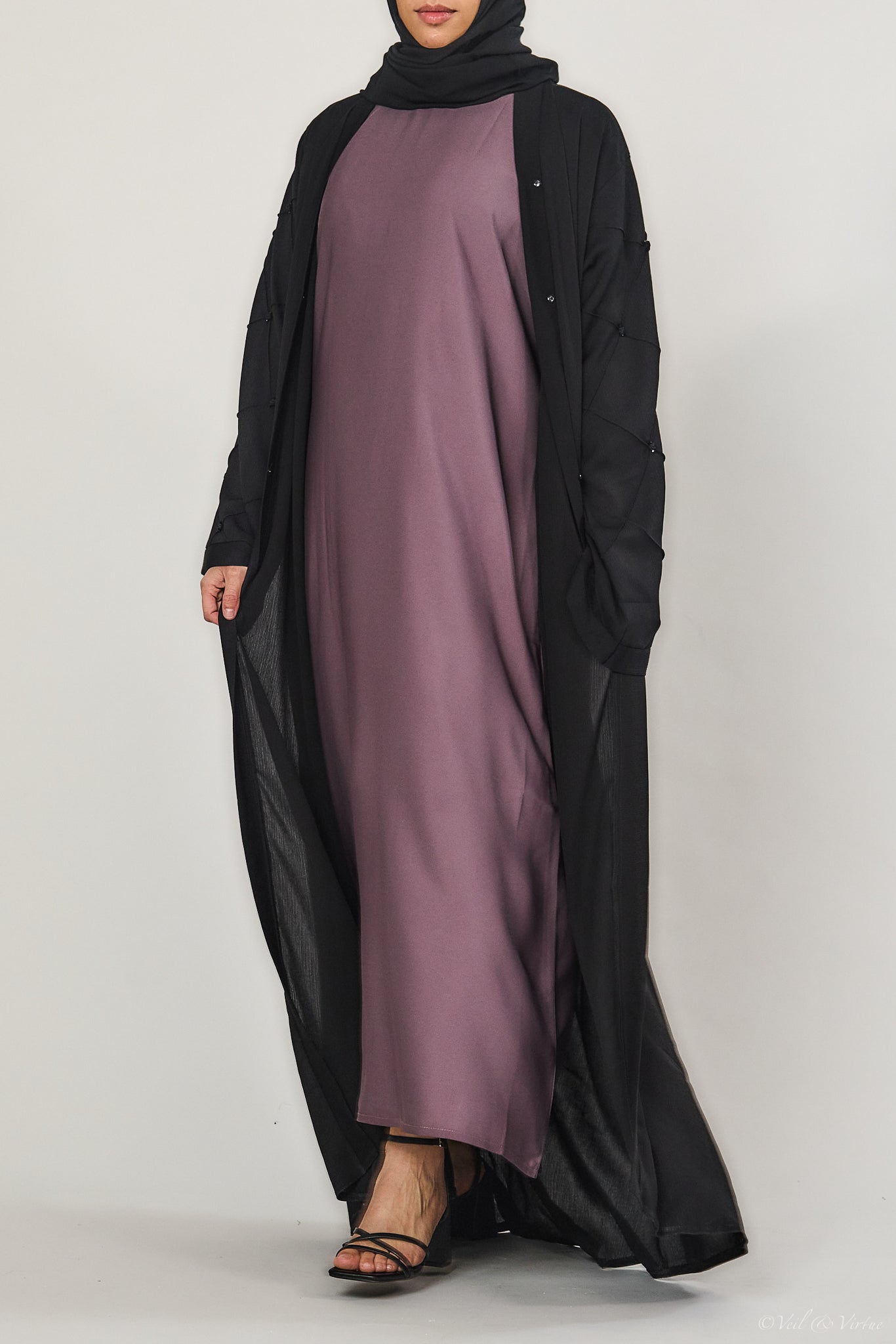 Short-Sleeved Abaya Slip Dress - Plum