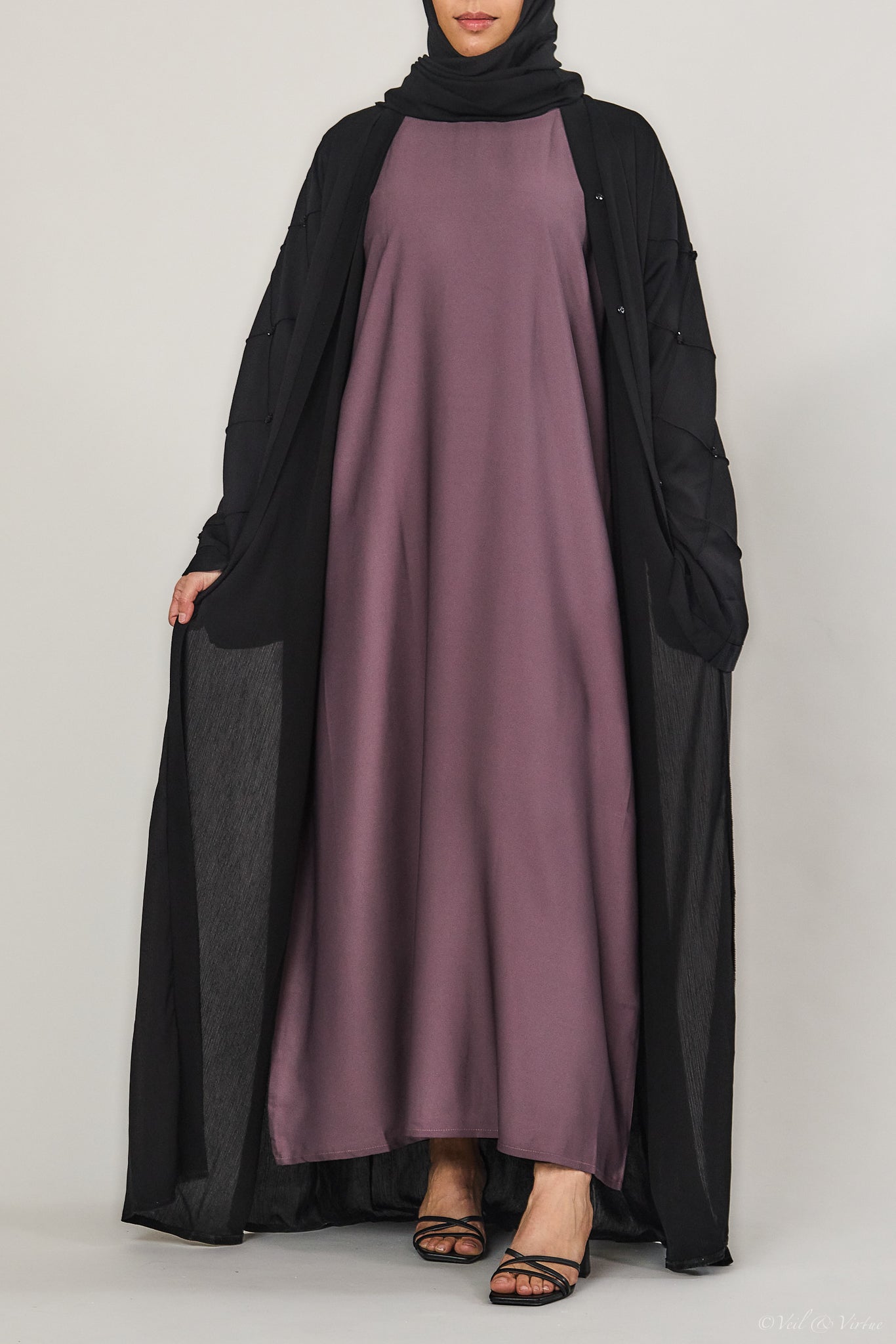 Short-Sleeved Abaya Slip Dress - Plum