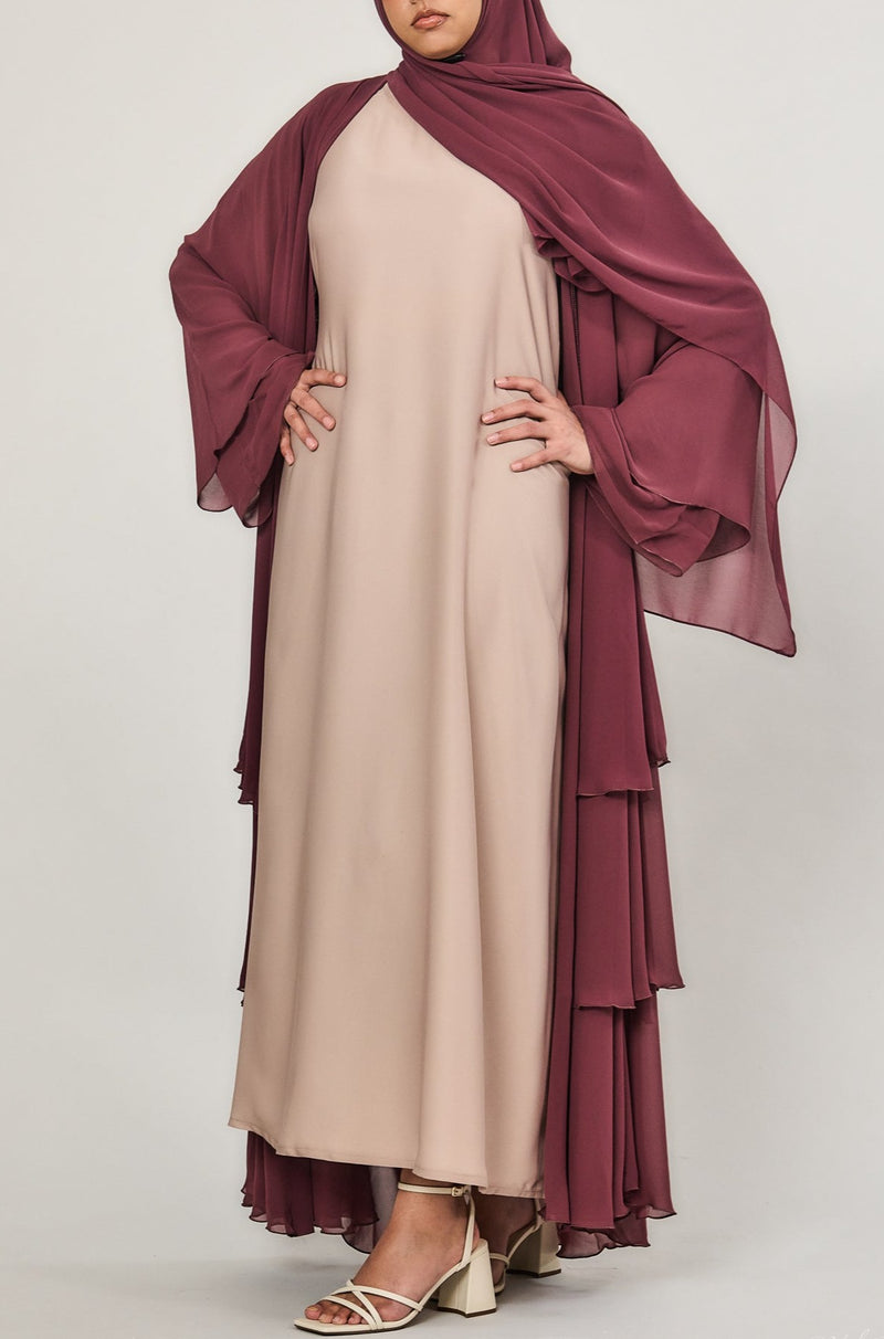 Latte Short-Sleeved Abaya Slip Dress