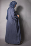 Steel Blue Open Abaya with Velvet Detail