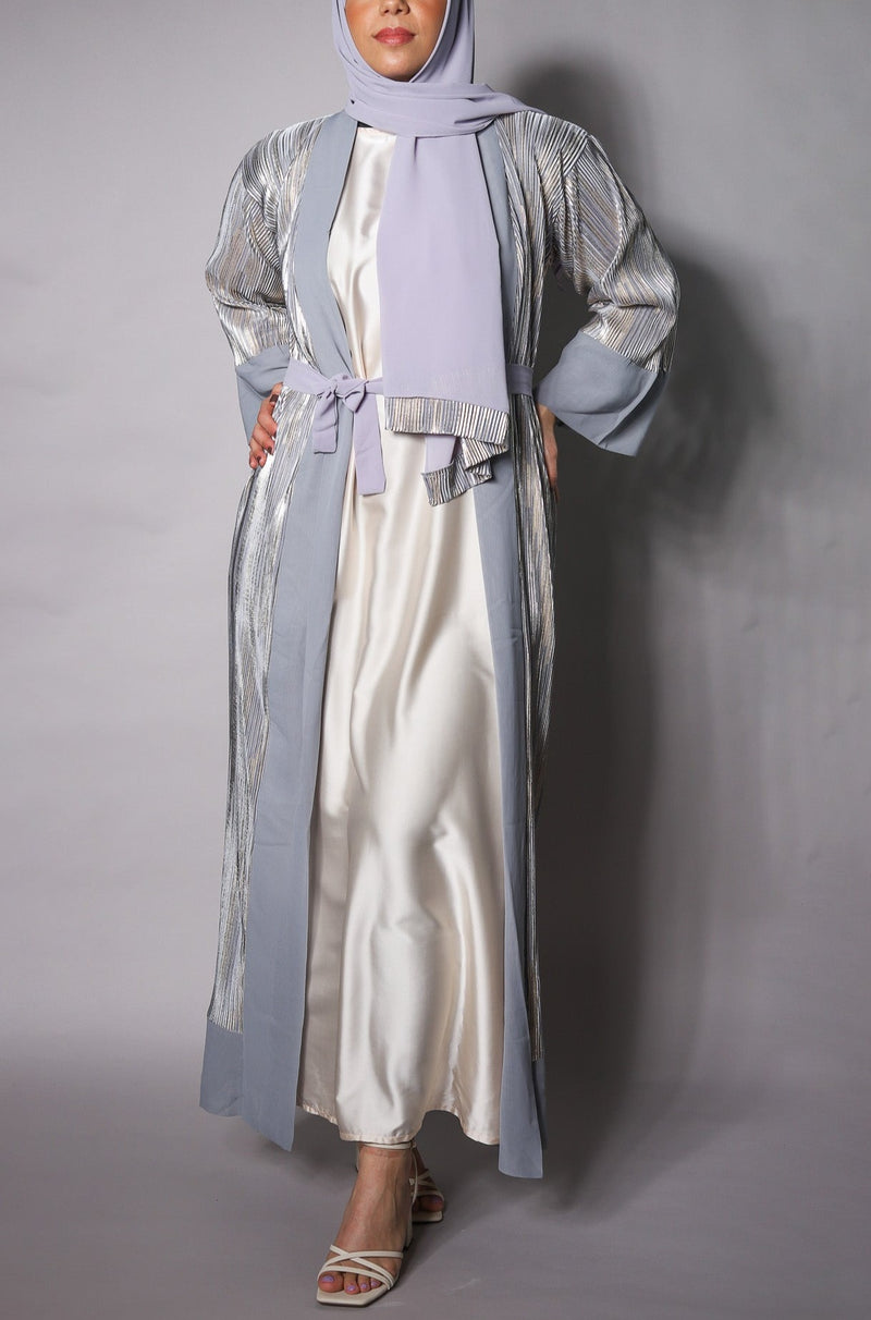 Grey Gold Open Kimono with Chiffon Cuffs