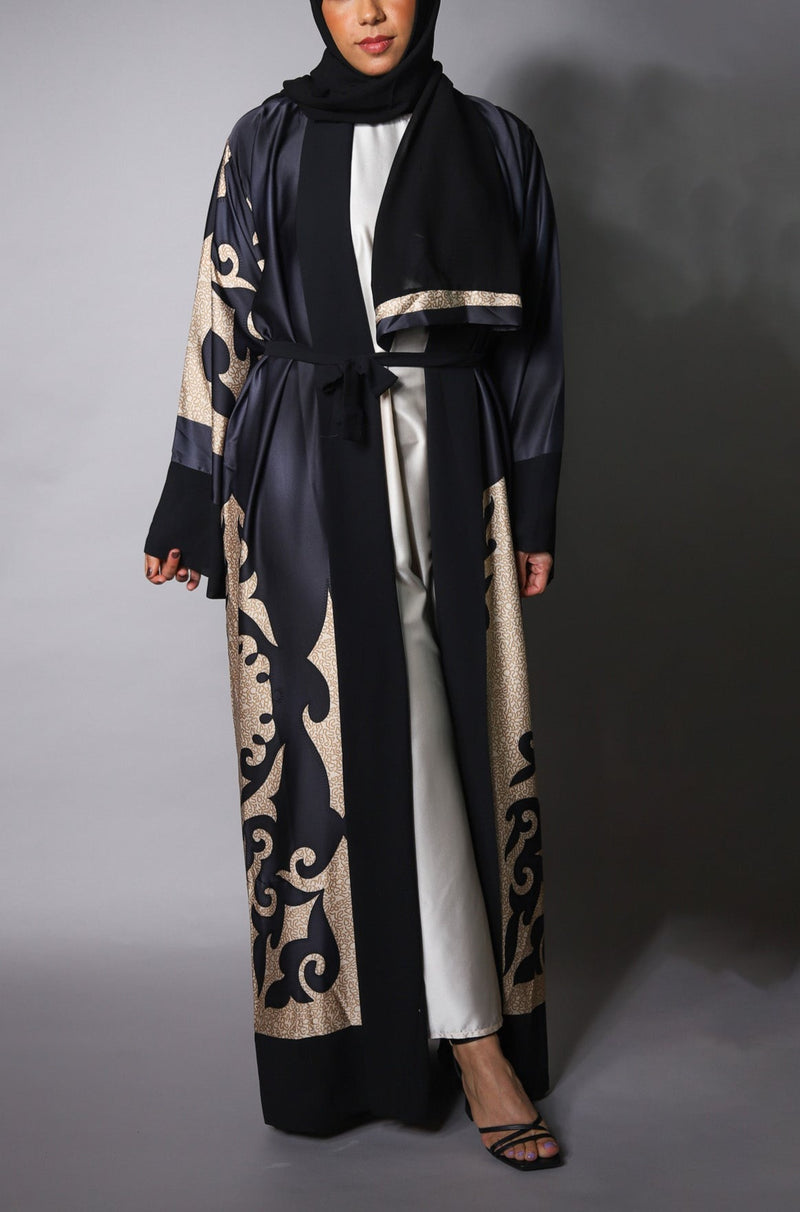 Black Satin Kimono with Gold Detail